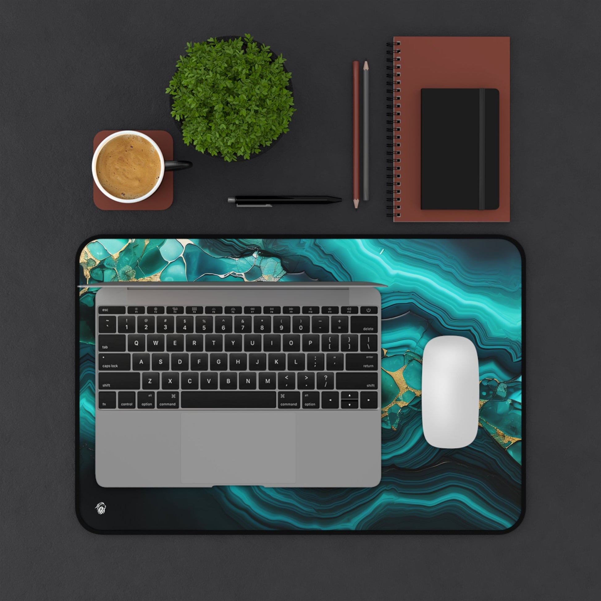 Emerald Tones, Geometric Patterns xxl mouse pad of size 12 by 18 inches displayed on a desk