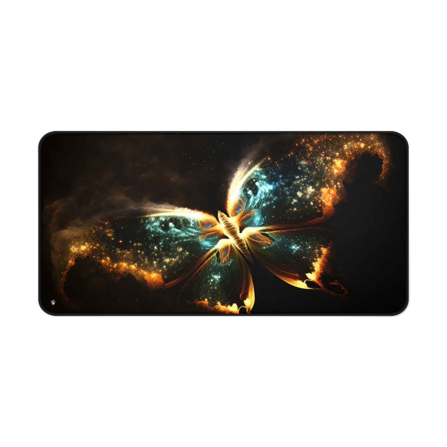 Close-up view of the front of the Galactic Butterfly Illustration xxl mouse pad