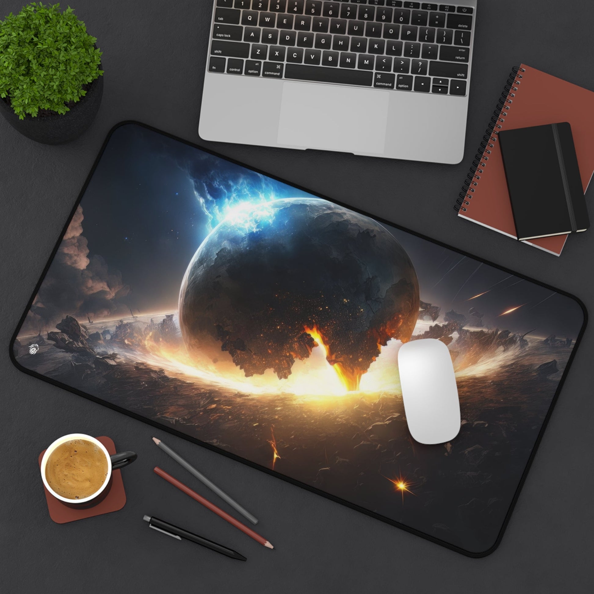 Cosmic Explosion, Starry Sky xxl mouse pad of size 12 by 22 inches displayed on a desk