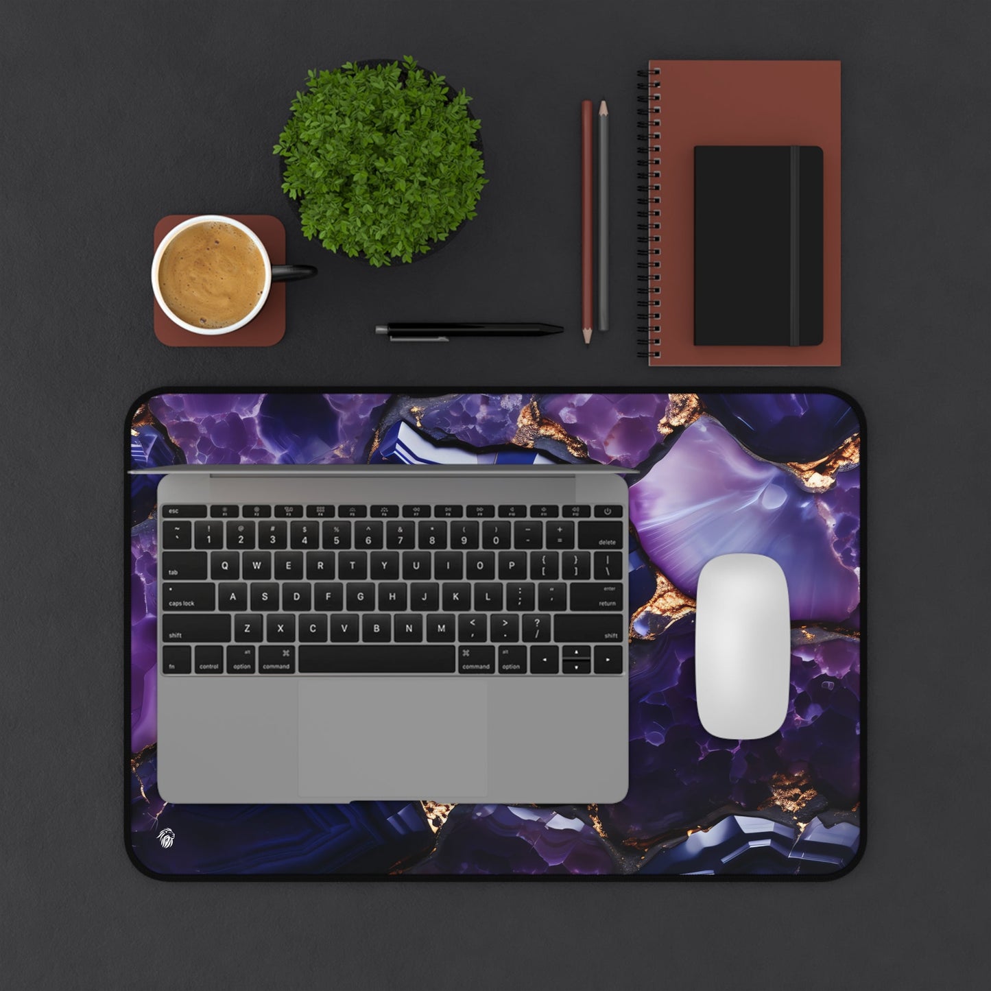 Purple Geode Pattern xxl mouse pad of size 12 by 18 inches displayed on a desk