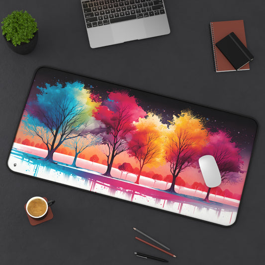 Neon Watercolor Row Of Trees Colorful XXL Mouse Pad