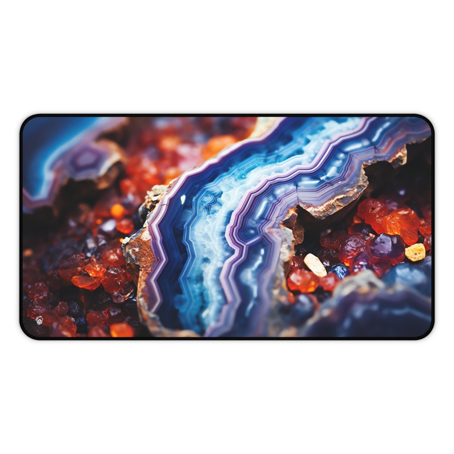 Vibrant, Geode-patterned, Multicolored xxl mouse pad of size 12 by 22 inches with a white background