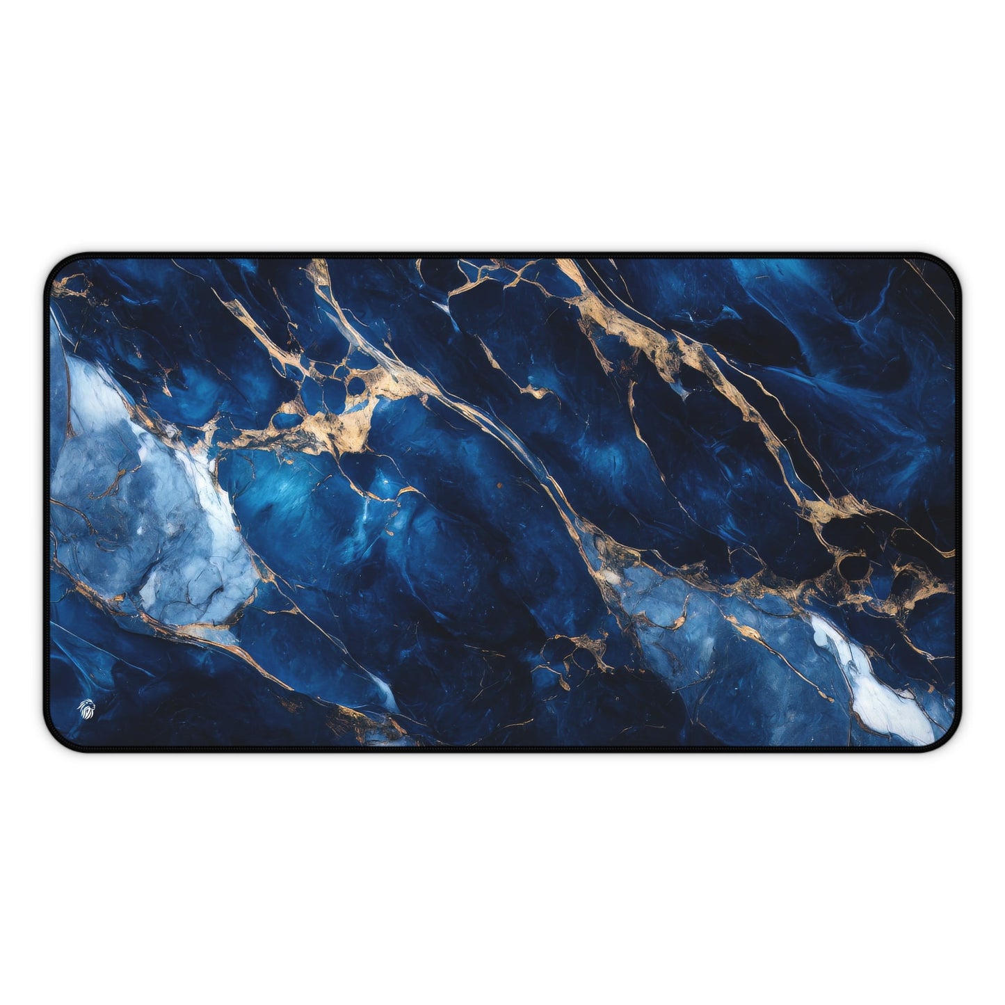 Blue, Marbled, Gold Accents xxl mouse pad of size 12 by 22 inches with a white background