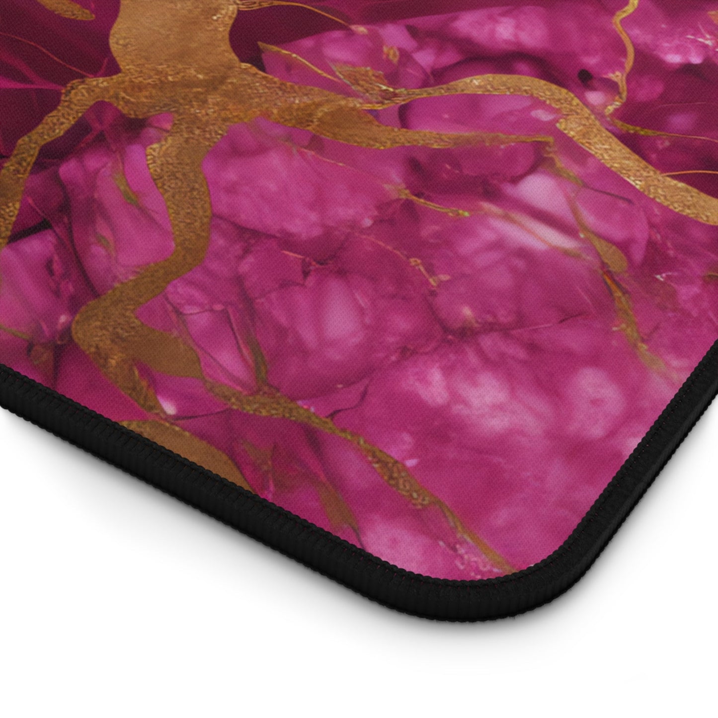 Fuchsia Marble with Gold Accents xxl mouse pad of size 15 by 31 inches with a white background