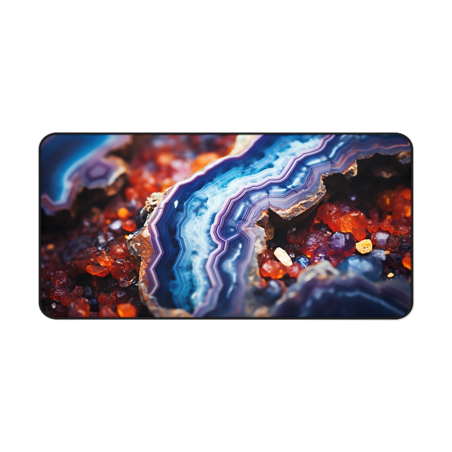 Close-up view of the front of the Vibrant, Geode-patterned, Multicolored xxl mouse pad