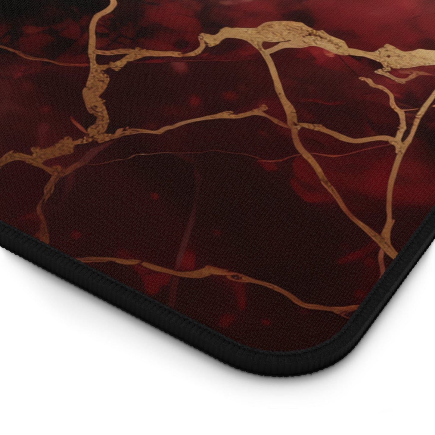 Rich Red, Marbled, Gold Detailing xxl mouse pad of size 15 by 31 inches with a white background