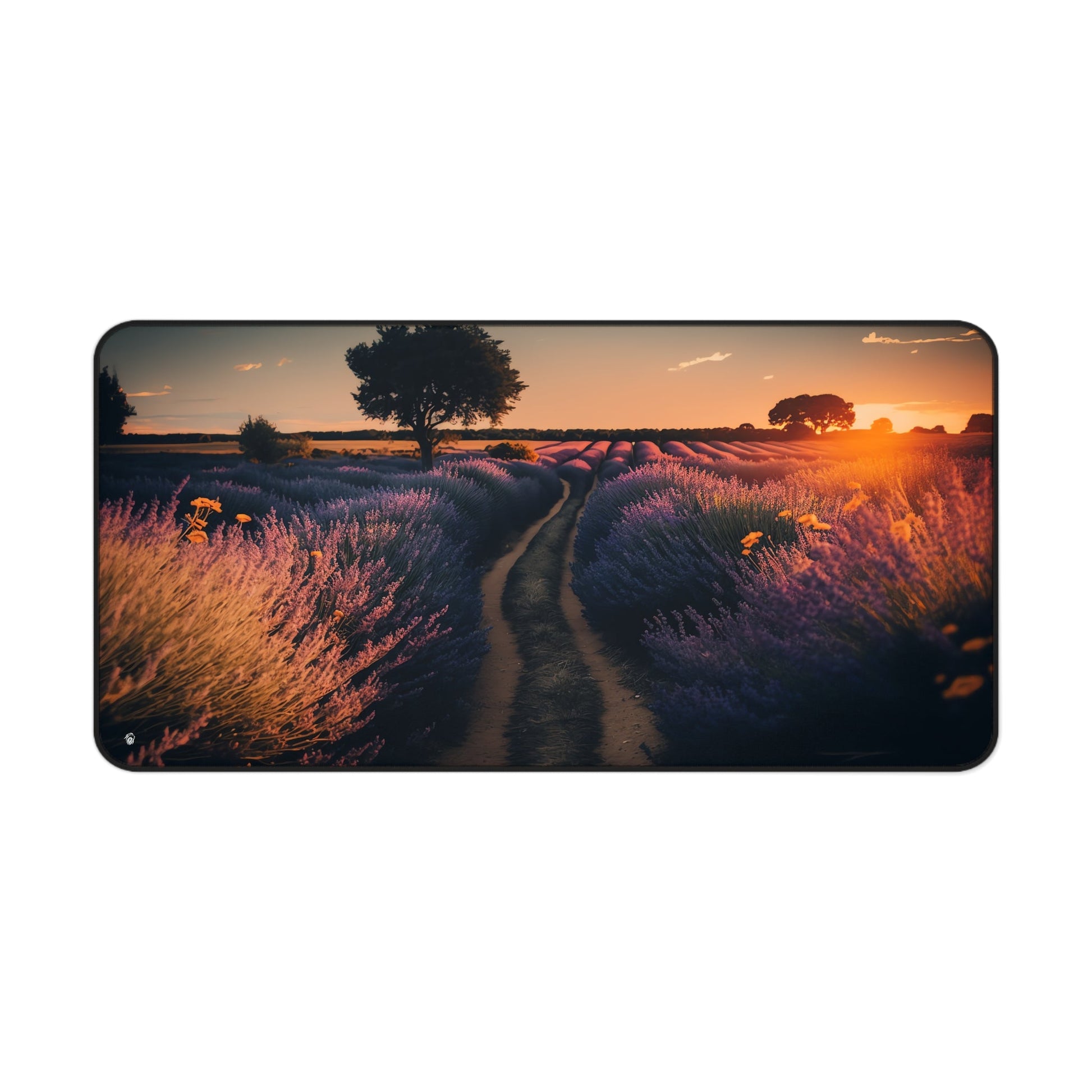 Close-up view of the front of the Picturesque Lavender Bloom at Dusk xxl mouse pad