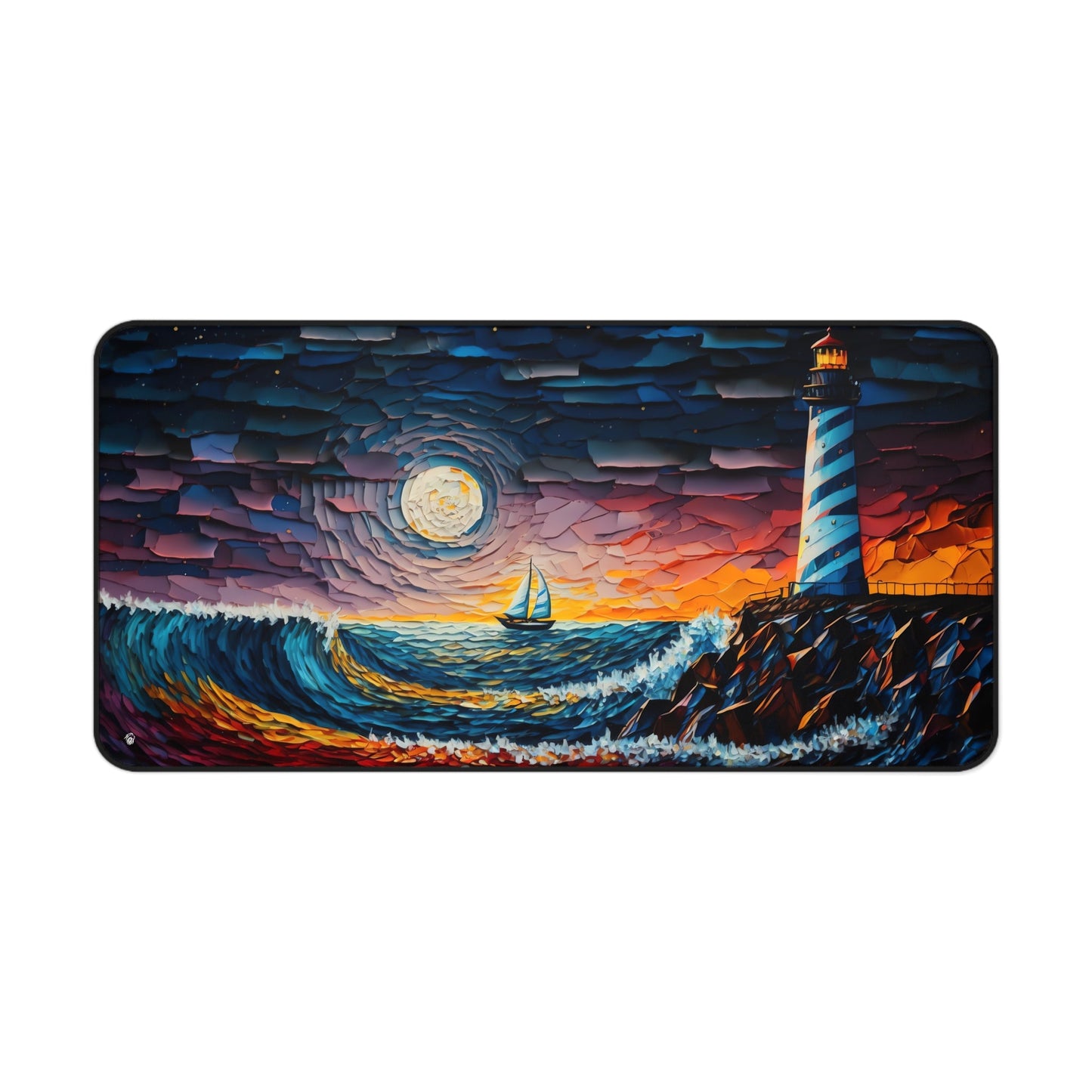 Close-up view of the front of the Sunset Lighthouse Illustration xxl mouse pad