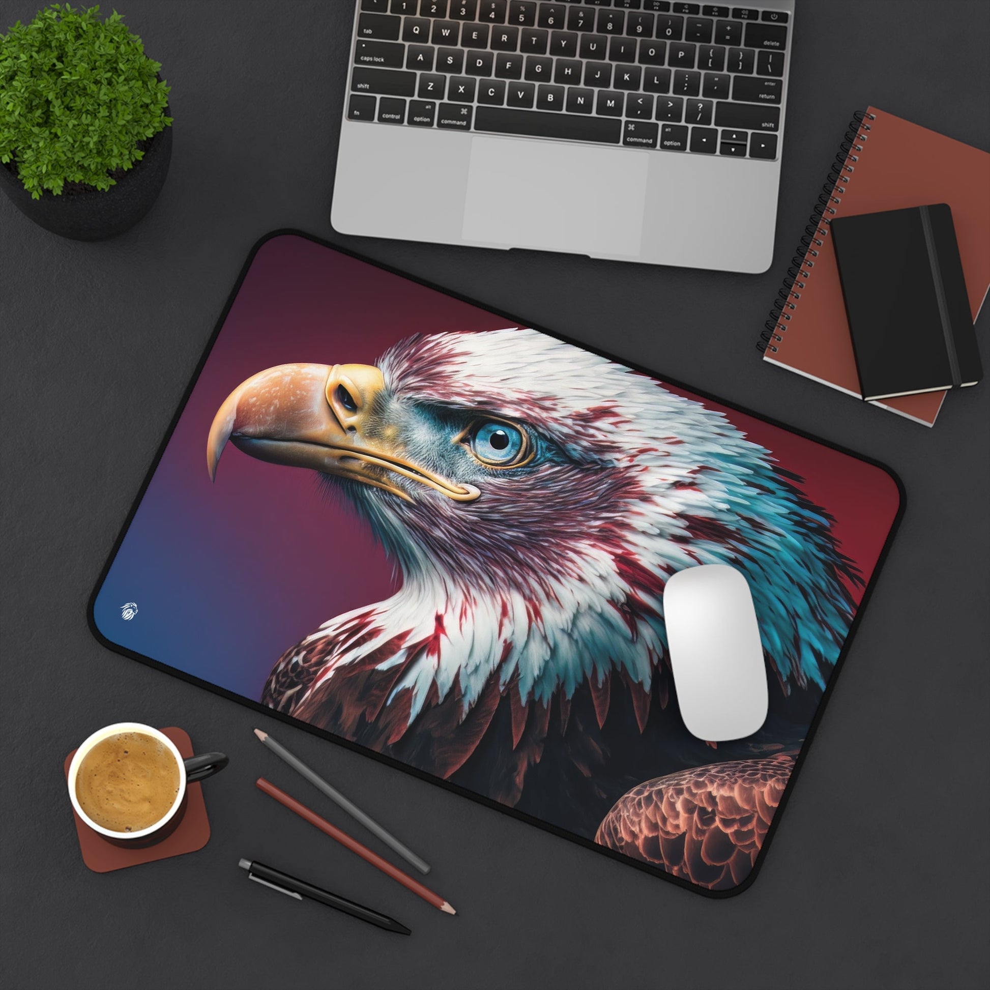 Majestic Bald Eagle Visual xxl mouse pad of size 12 by 18 inches displayed on a desk