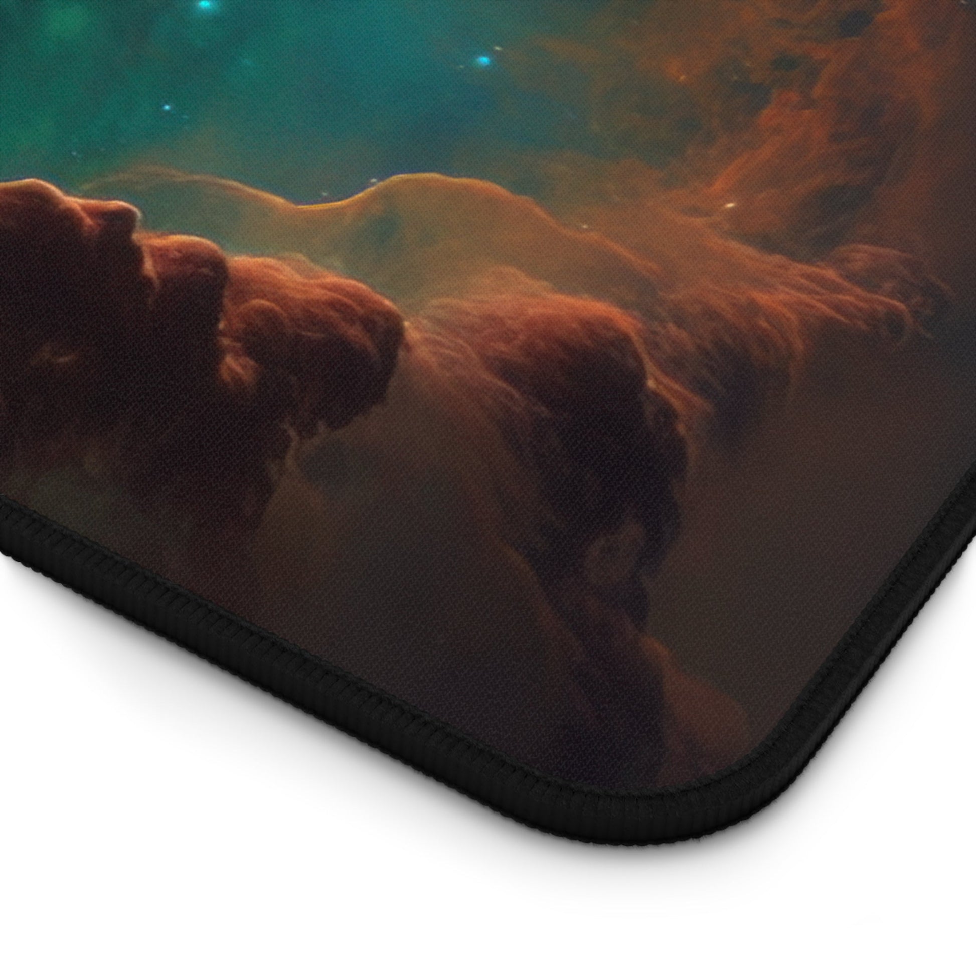 Vivid Galactic Explosion Imagery xxl mouse pad of size 15 by 31 inches with a white background