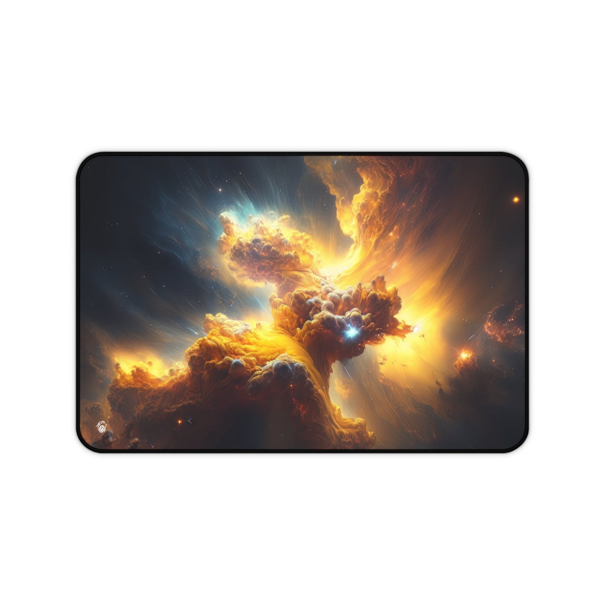 Vivid Orange Nebula Imagery xxl mouse pad of size 12 by 18 inches with a white background