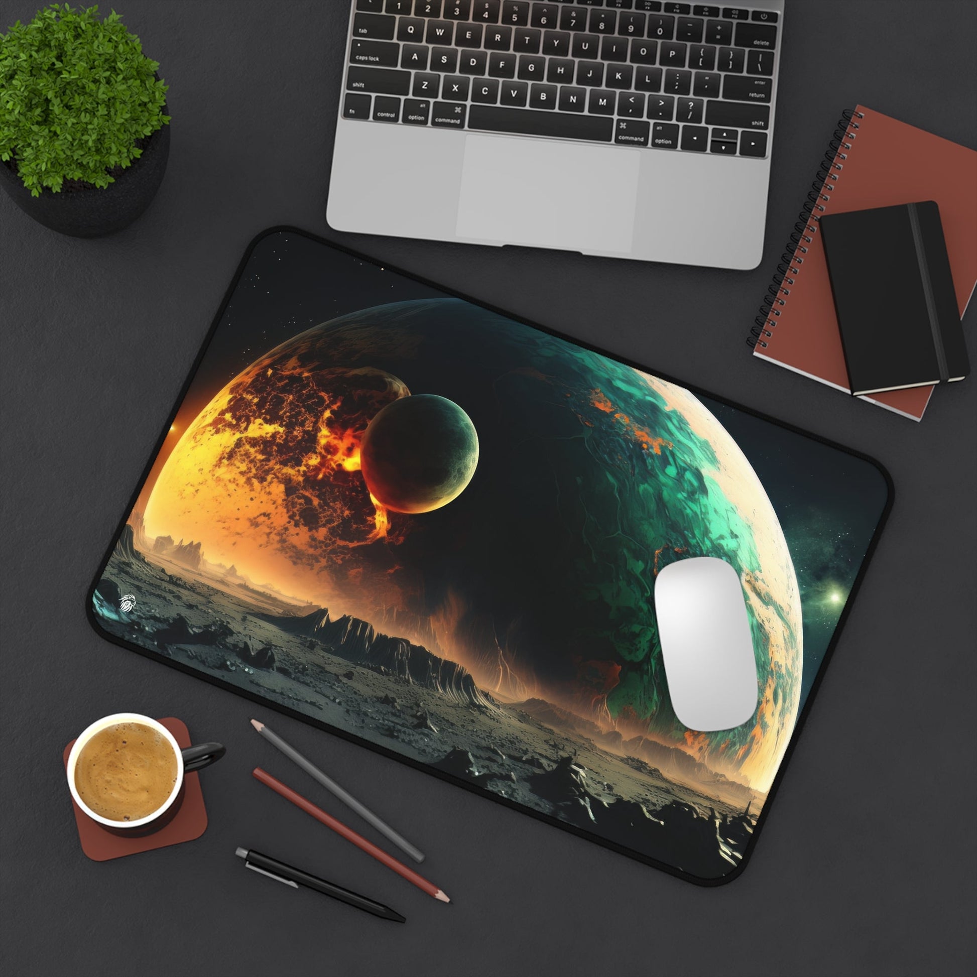 Extraterrestrial Landscape, Lunar Surface xxl mouse pad of size 12 by 18 inches displayed on a desk