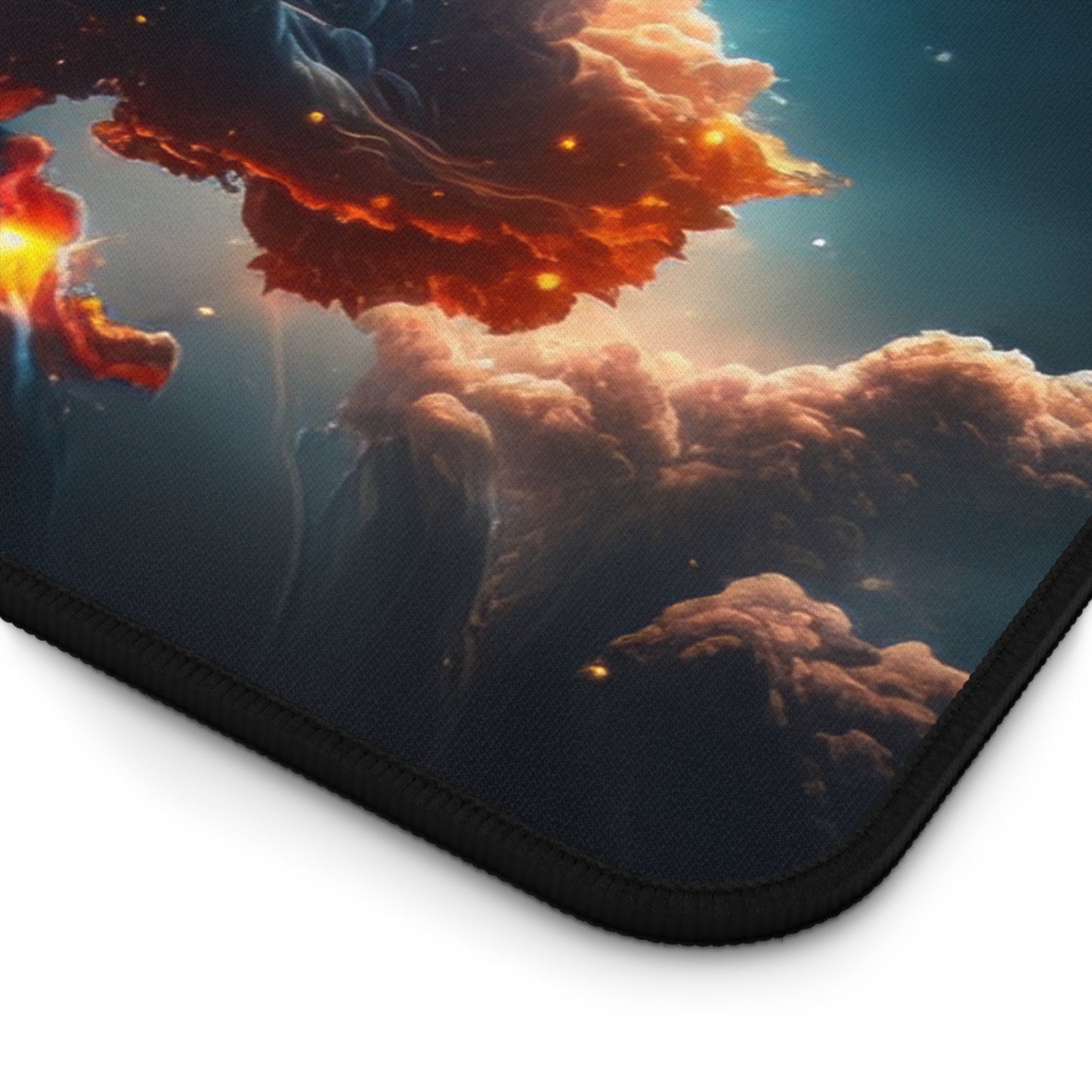 Close-up view of the front of the Vibrant Galactic Imagery xxl mouse pad