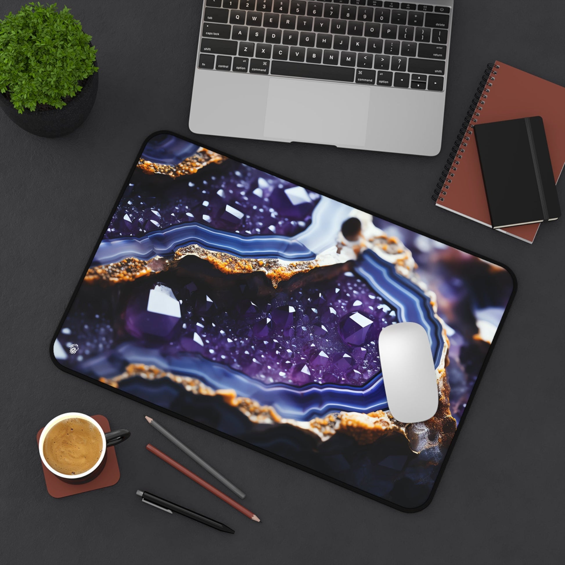 Vibrant Amethyst Patterns xxl mouse pad of size 12 by 18 inches displayed on a desk