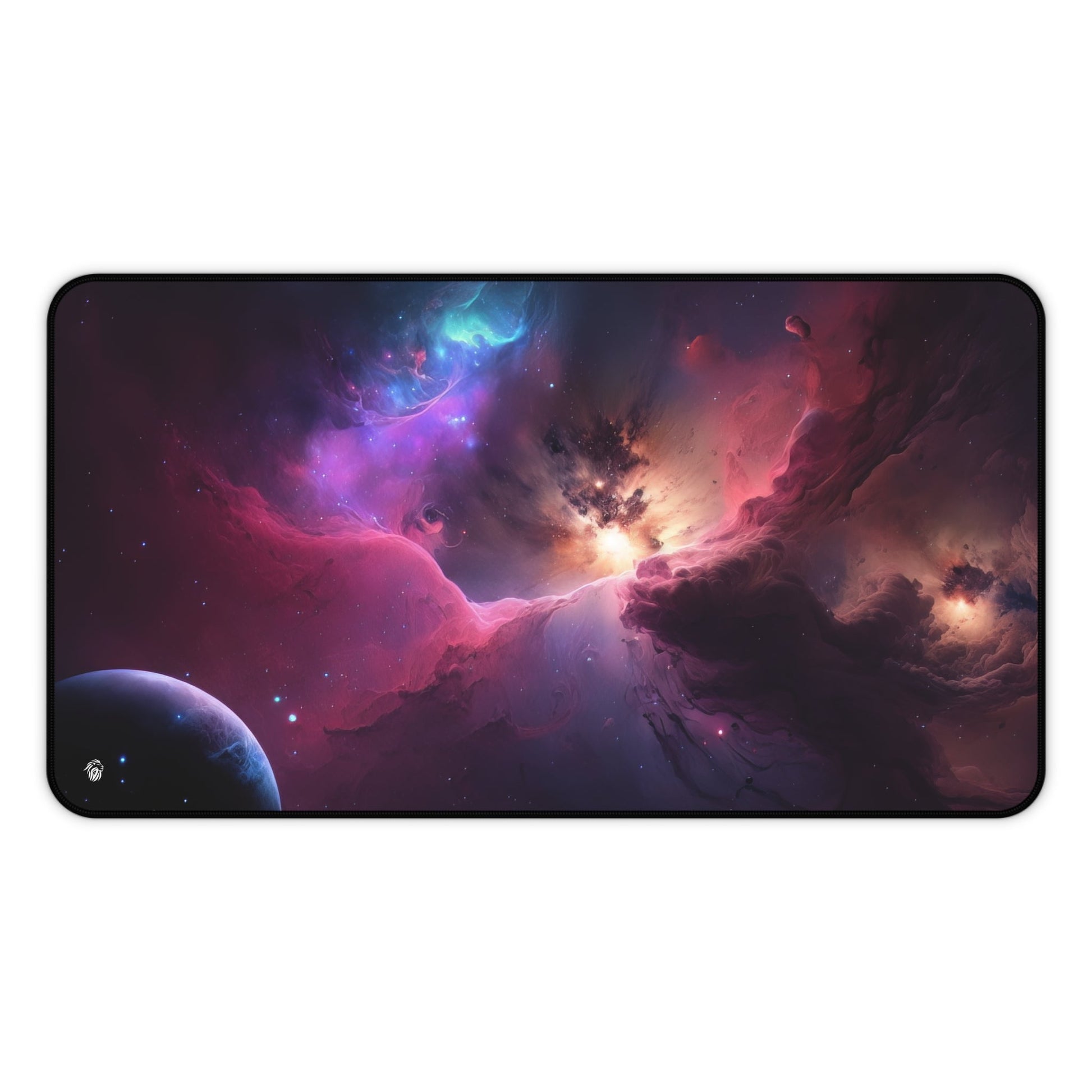 Vibrant Nebula Imagery xxl mouse pad of size 12 by 22 inches with a white background