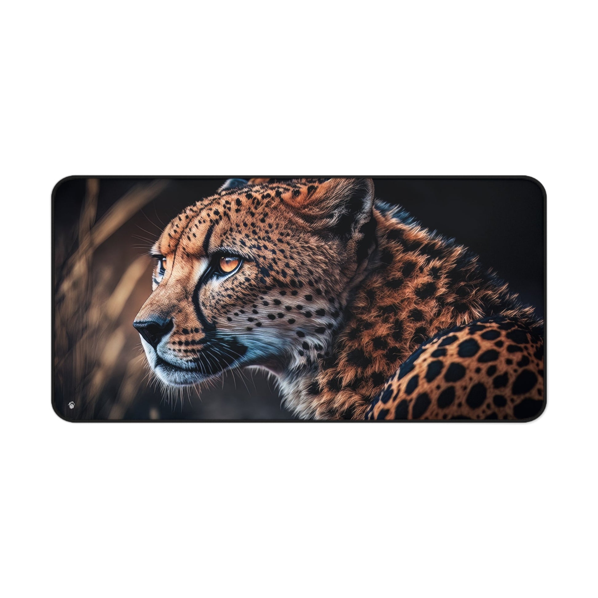 Exotic Cheetah Pattern xxl mouse pad of size 15 by 31 inches with a white background