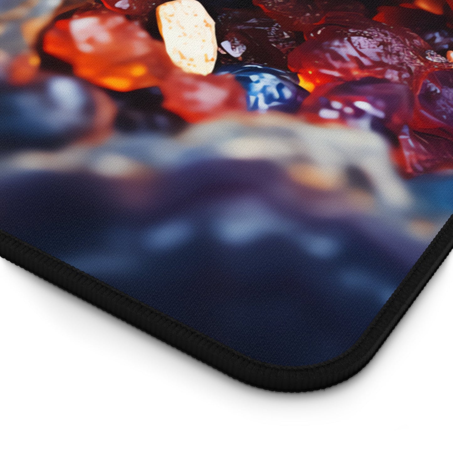 Close-up view of the front of the Vibrant, Geode-patterned, Multicolored xxl mouse pad