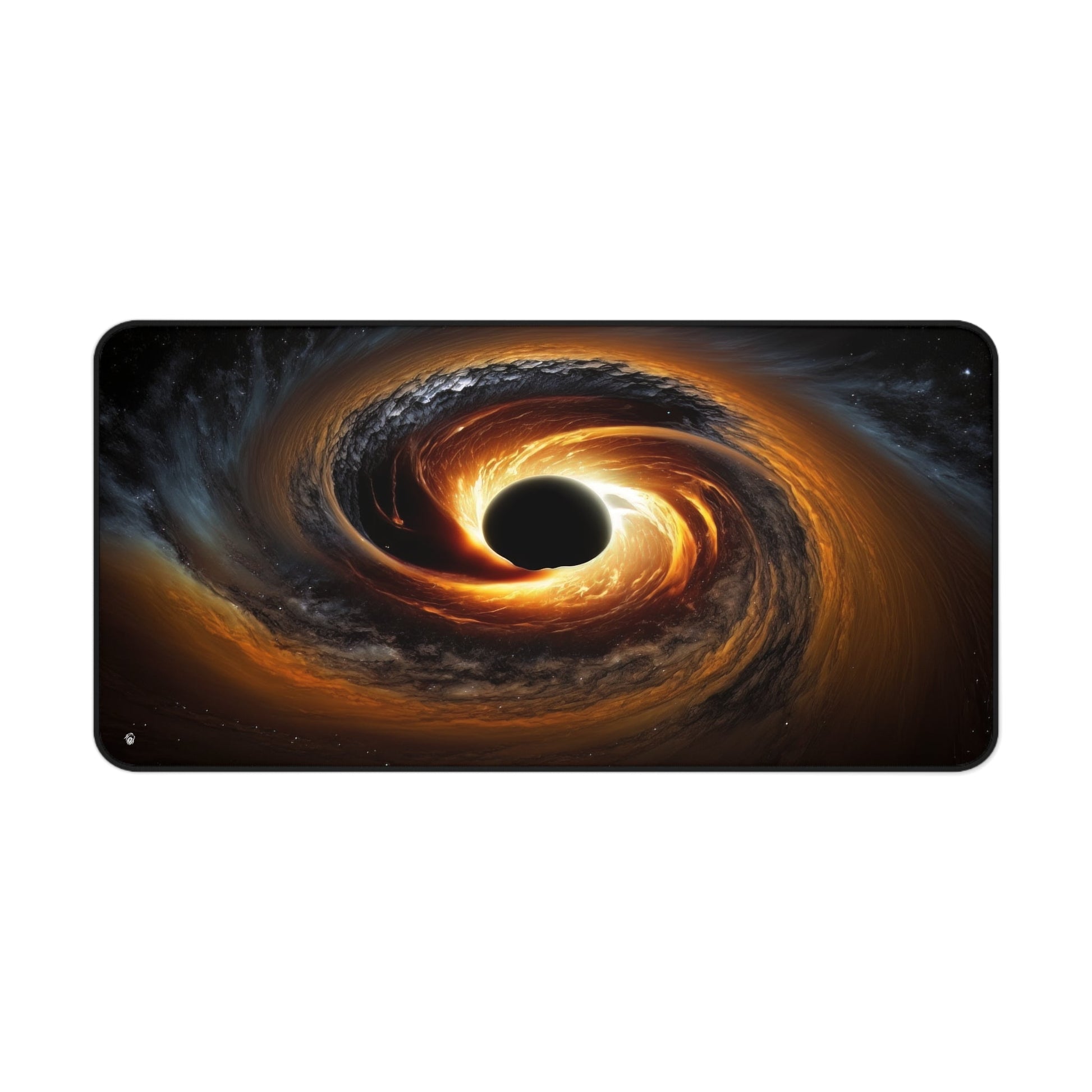 Close-up view of the front of the Galactic Black Hole Imagery xxl mouse pad