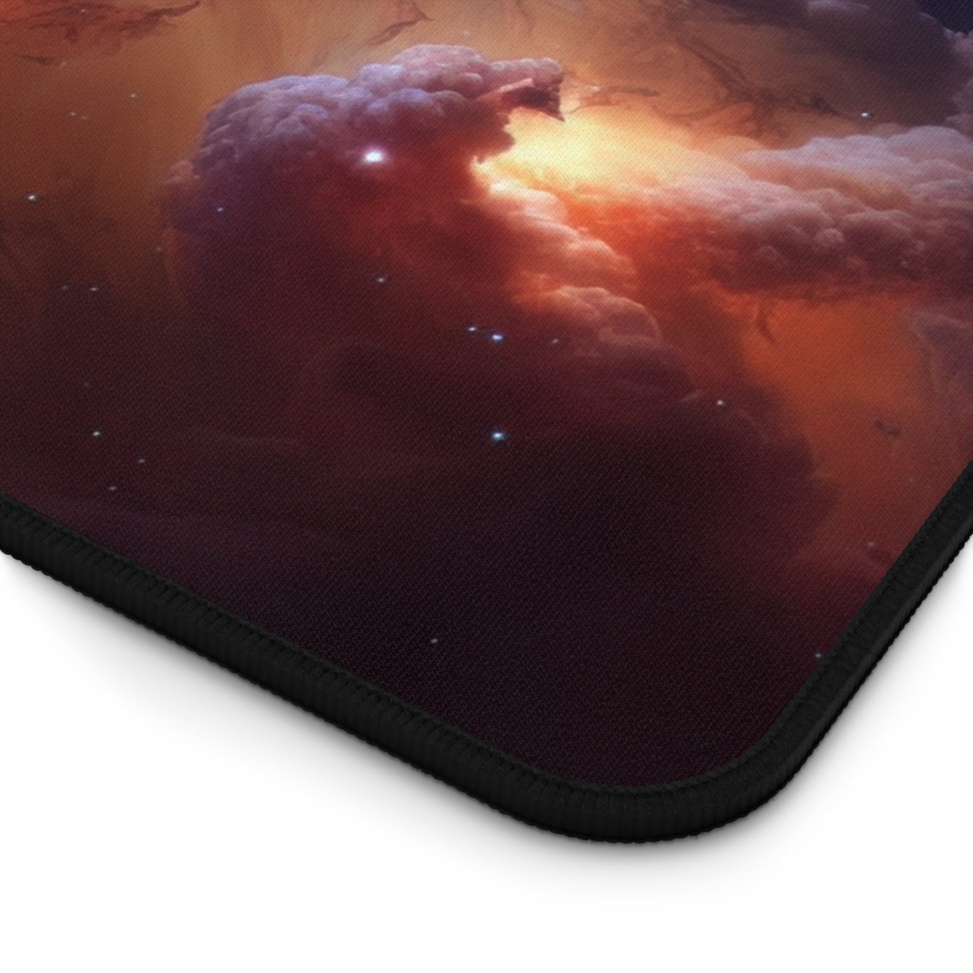 Galactic Nebula Imagery xxl mouse pad of size 15 by 31 inches with a white background