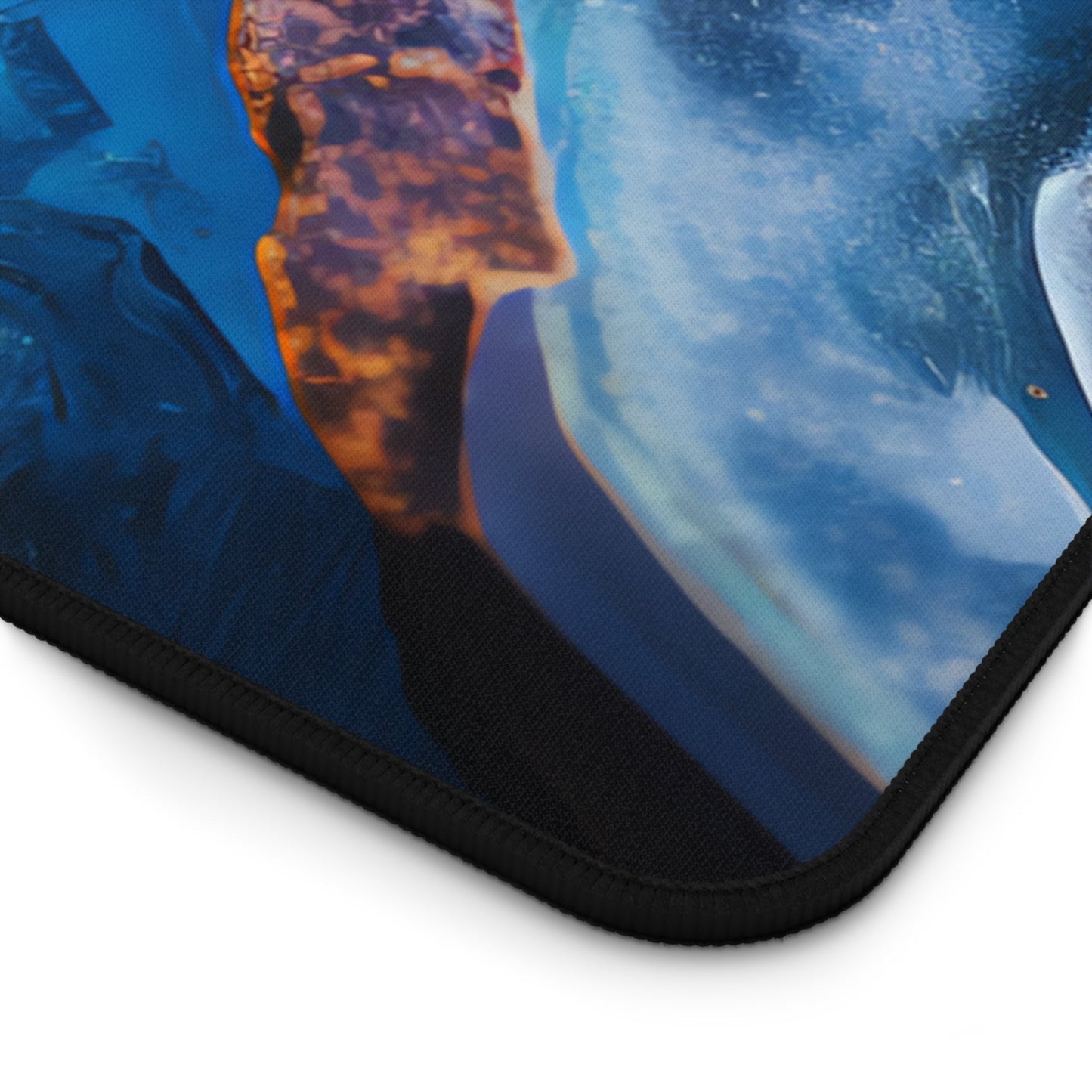 Close-up view of the front of the Vibrant Blue Geode Pattern xxl mouse pad