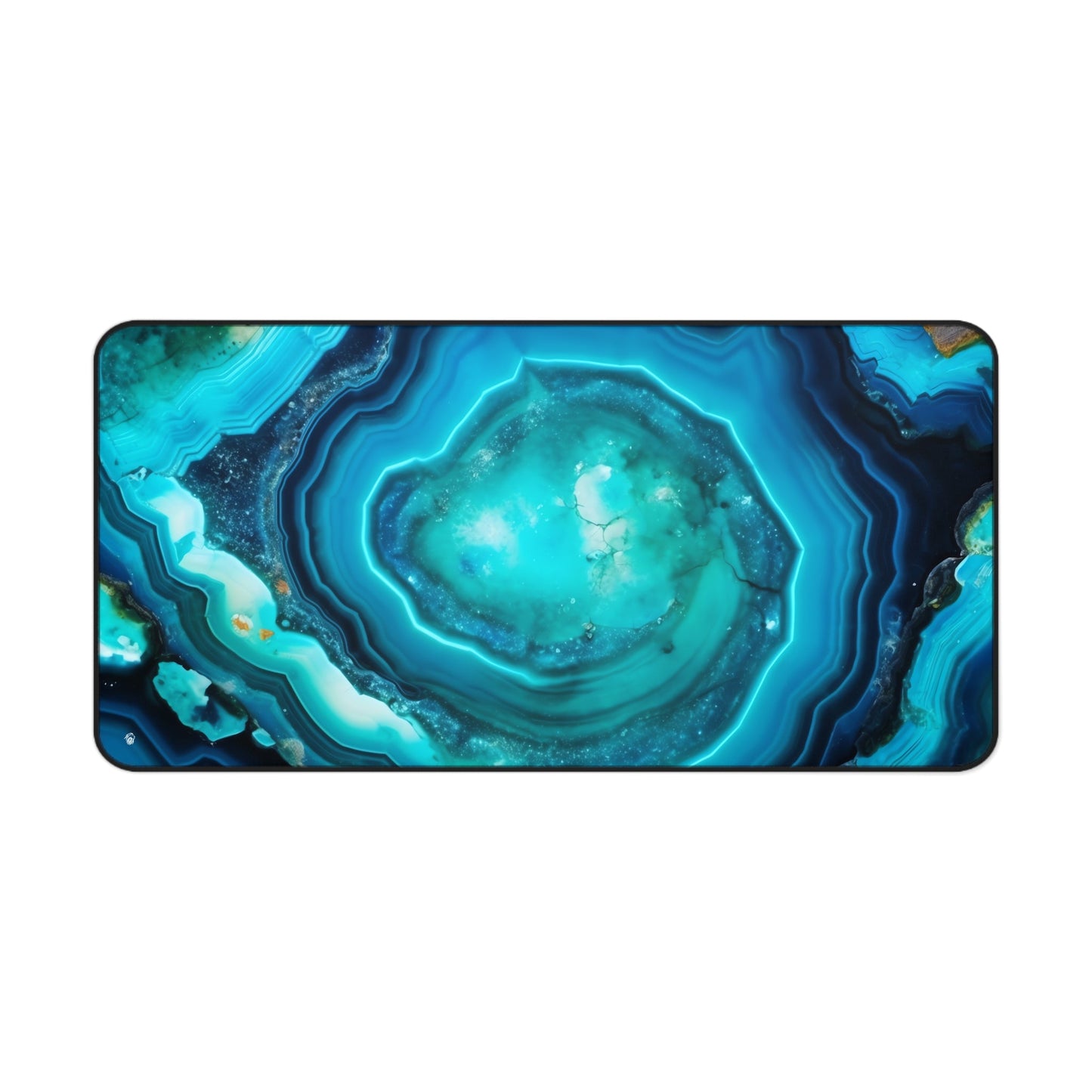 Close-up view of the front of the Vibrant Cyan Blue Geode xxl mouse pad