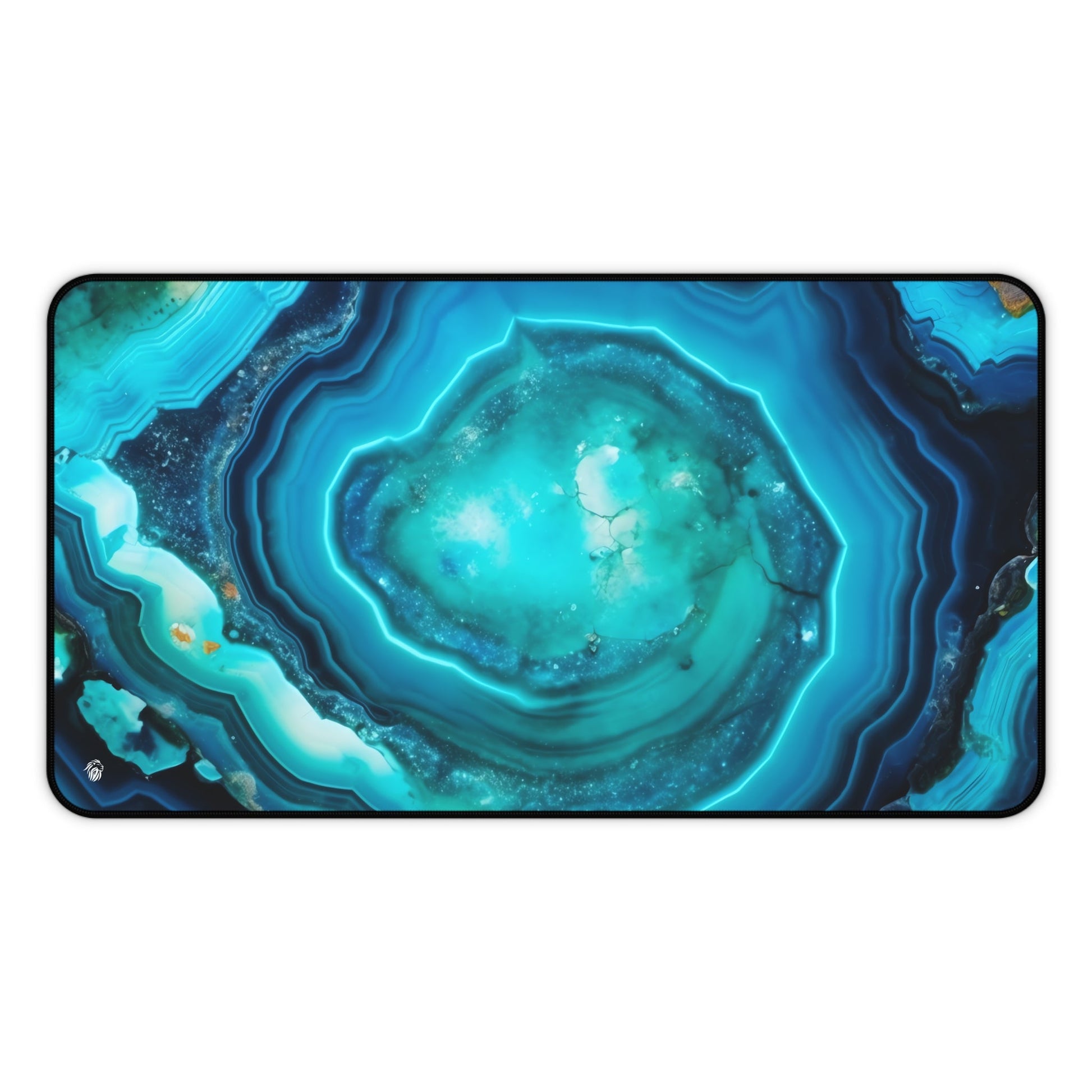 Vibrant Cyan Blue Geode xxl mouse pad of size 12 by 22 inches with a white background