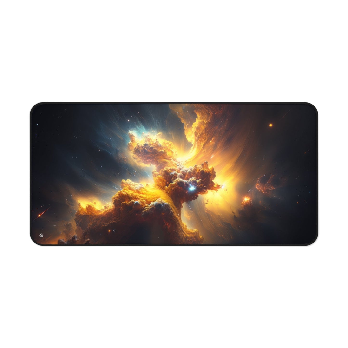 Close-up view of the front of the Vivid Orange Nebula Imagery xxl mouse pad