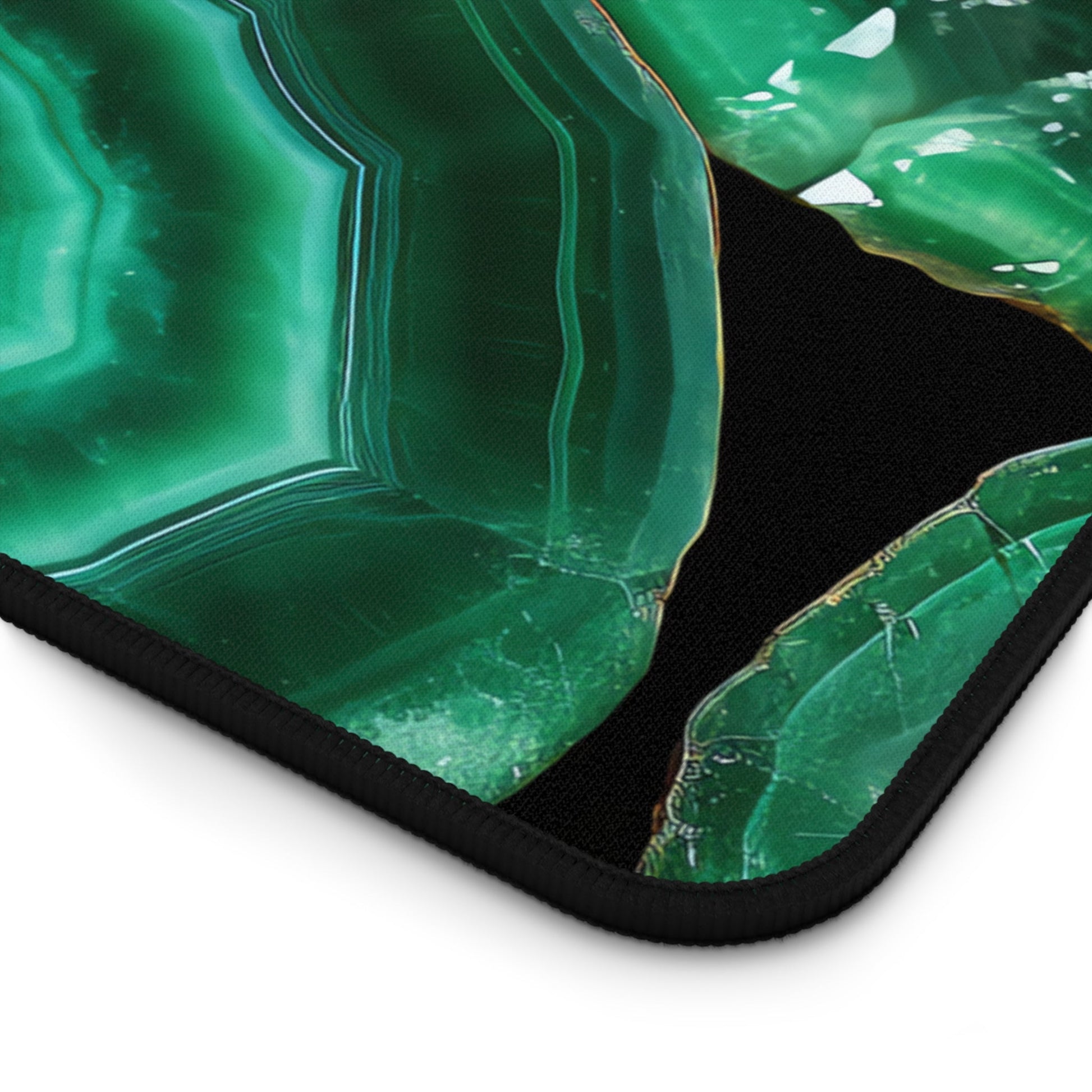 Close-up view of the front of the Deep Green, Emerald Crystal Geode xxl mouse pad