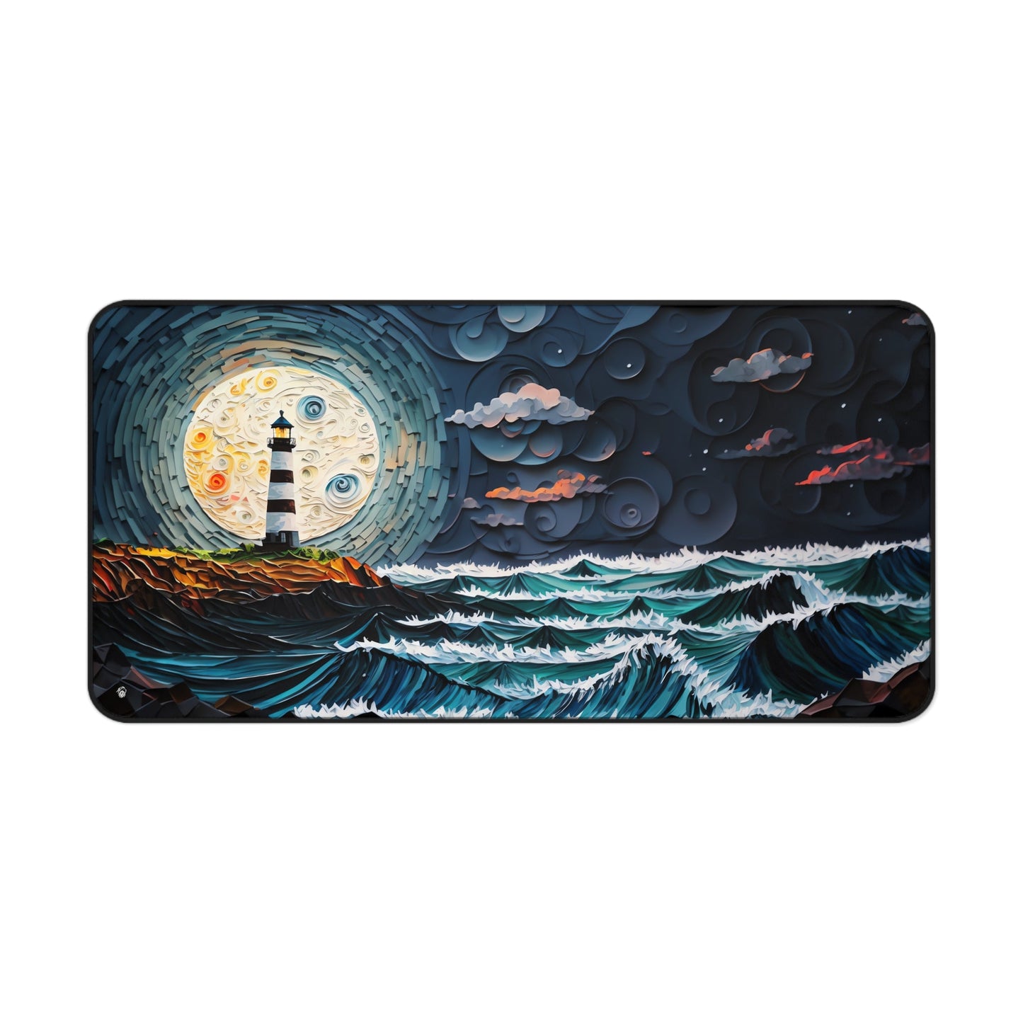 Close-up view of the front of the Sunset, Lighthouse, Ocean View xxl mouse pad