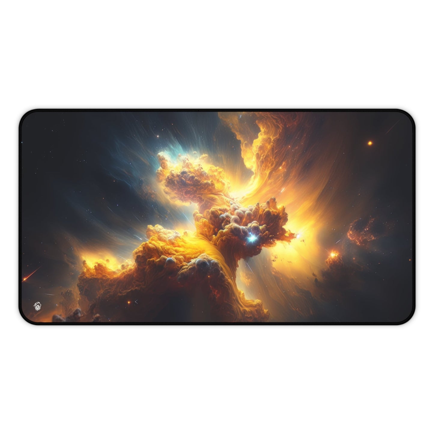 Vivid Orange Nebula Imagery xxl mouse pad of size 12 by 22 inches with a white background