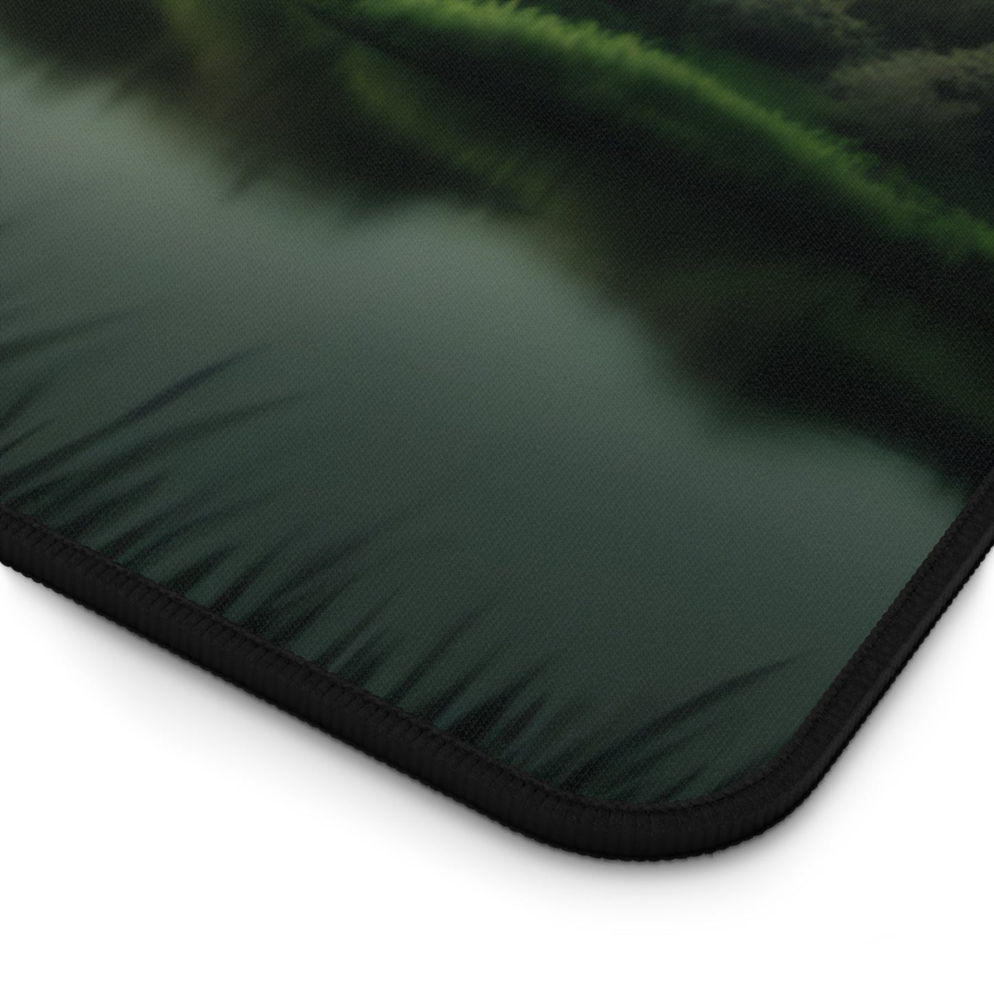 Close-up view of the front of the Verdant Hills Panoramic View xxl mouse pad