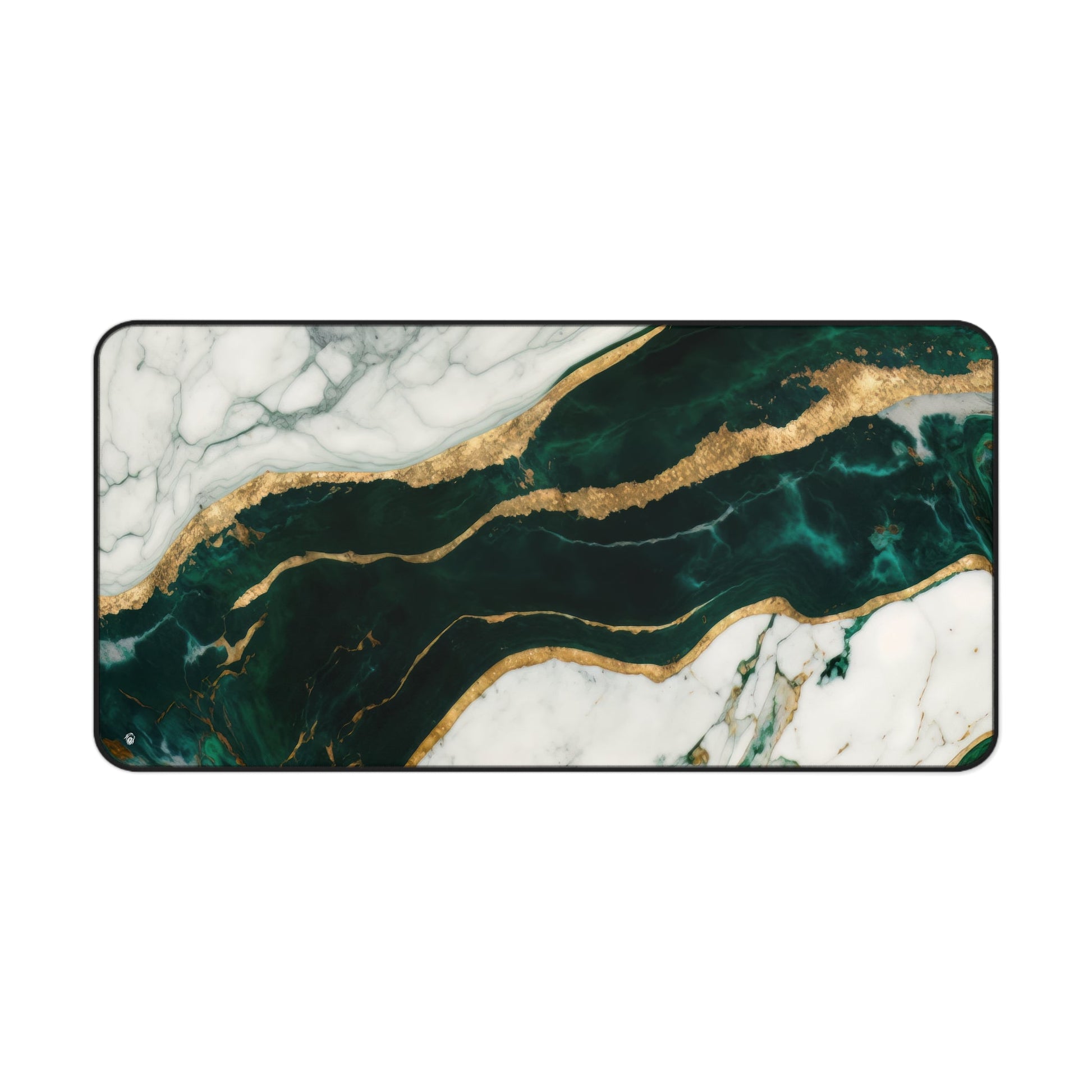 Emerald Green Marbled, Gold Highlights xxl mouse pad of size 15 by 31 inches with a white background