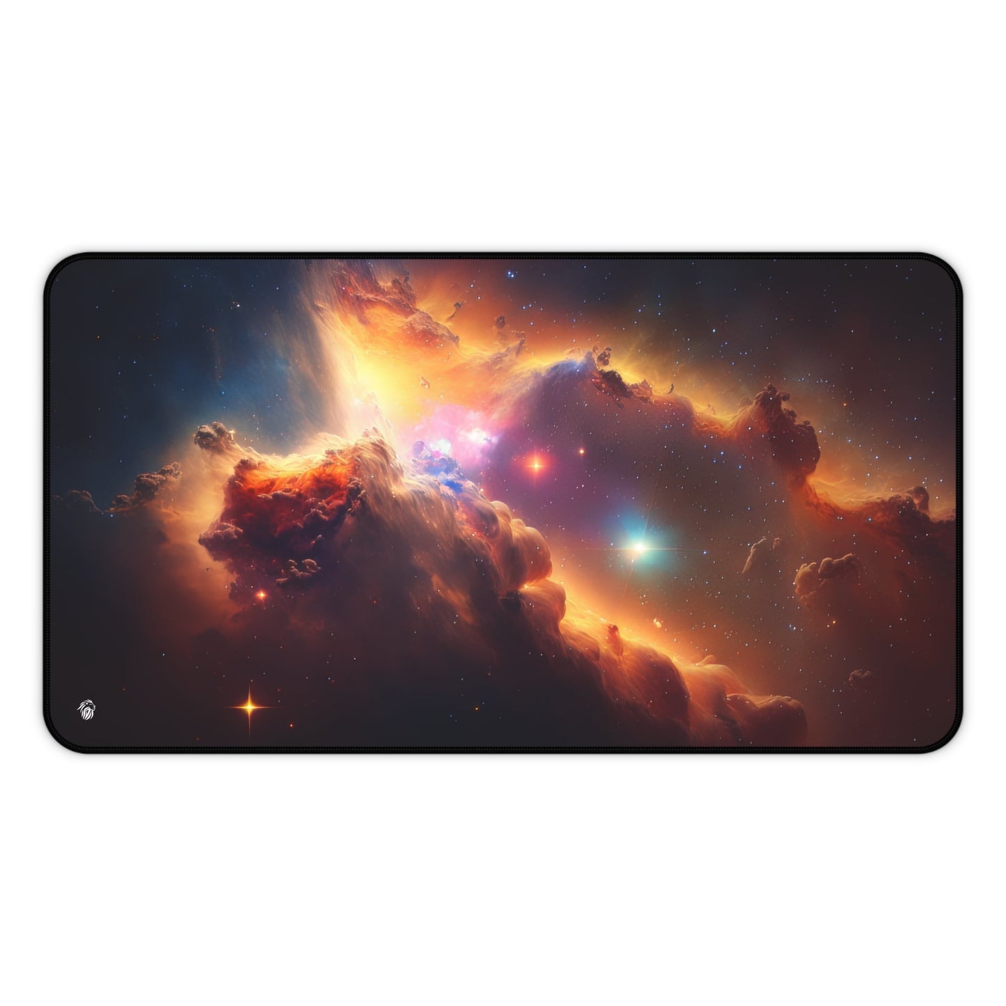 Vibrant Orange Galactic Print xxl mouse pad of size 12 by 22 inches with a white background