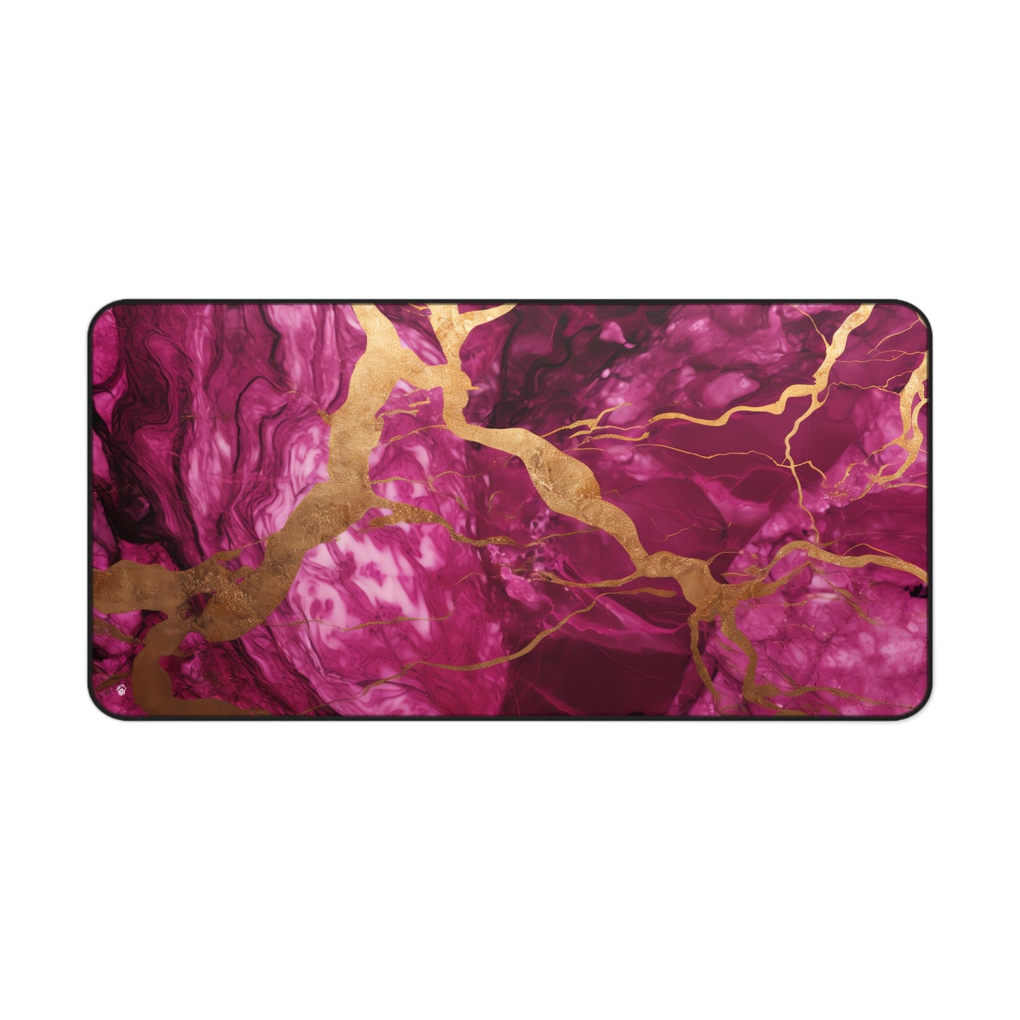 Close-up view of the front of the Fuchsia Marble with Gold Accents xxl mouse pad