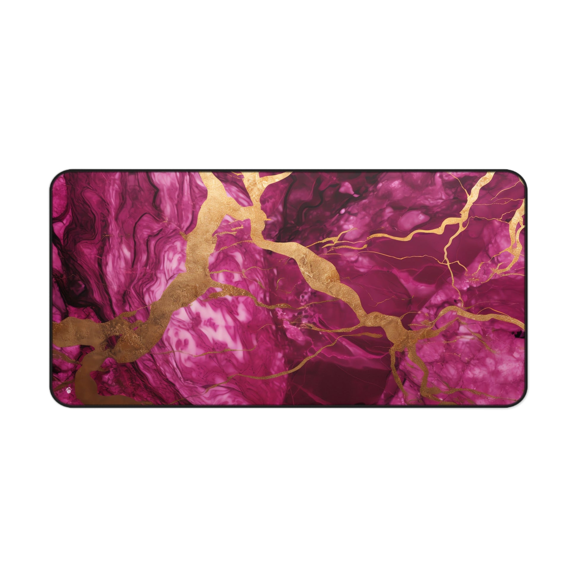 Close-up view of the front of the Fuchsia Marble with Gold Accents xxl mouse pad