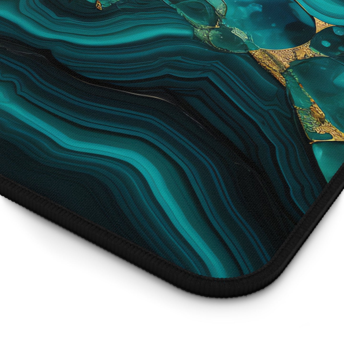 Close-up view of the front of the Emerald Tones, Geometric Patterns xxl mouse pad