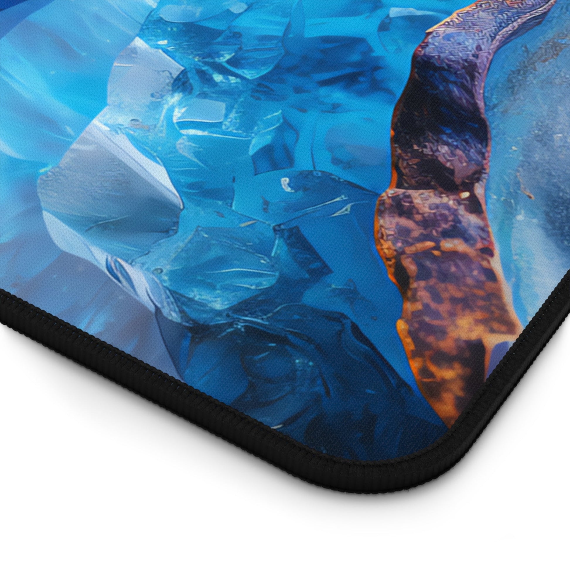 Vibrant Blue Geode Pattern xxl mouse pad of size 15 by 31 inches with a white background