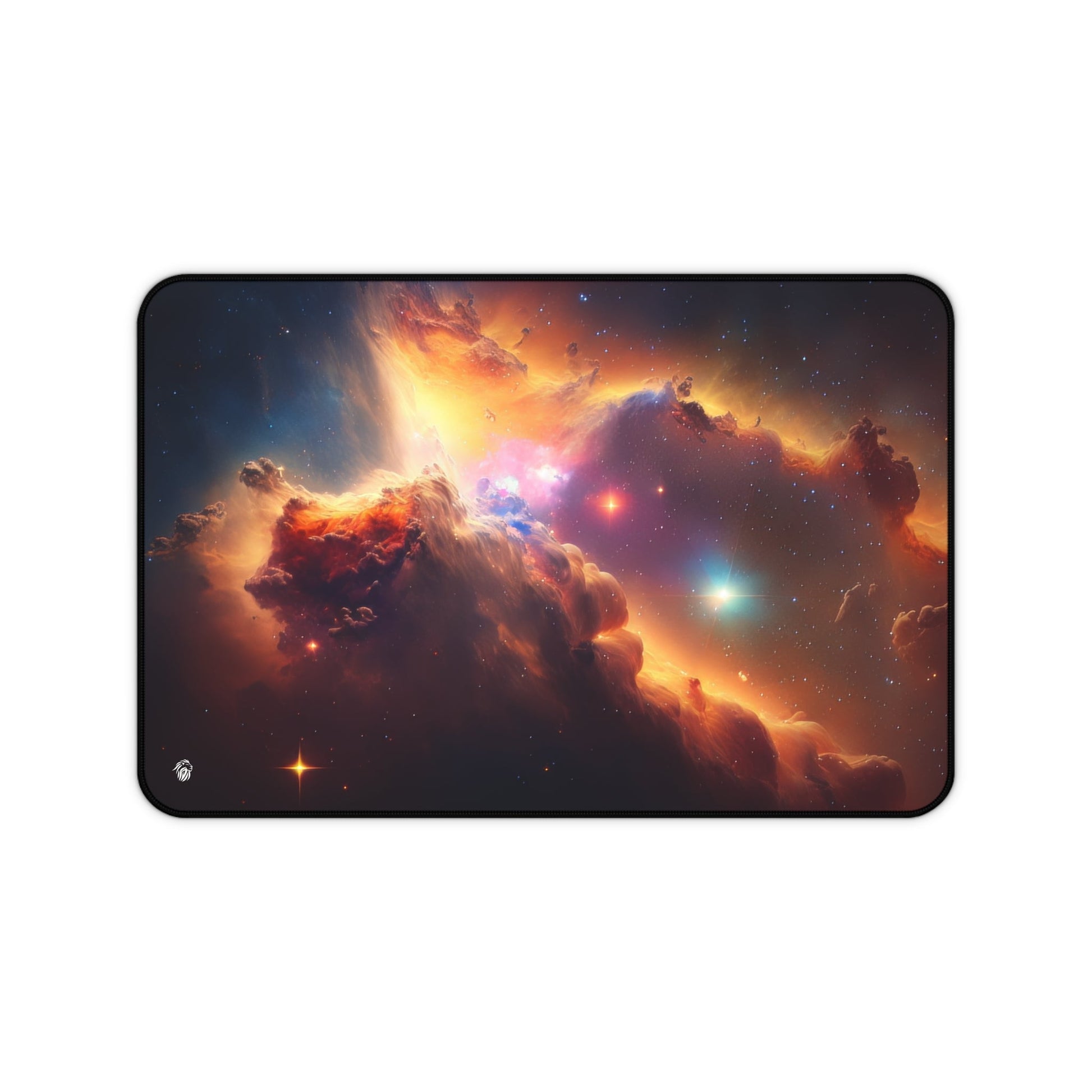 Vibrant Orange Galactic Print xxl mouse pad of size 12 by 18 inches with a white background