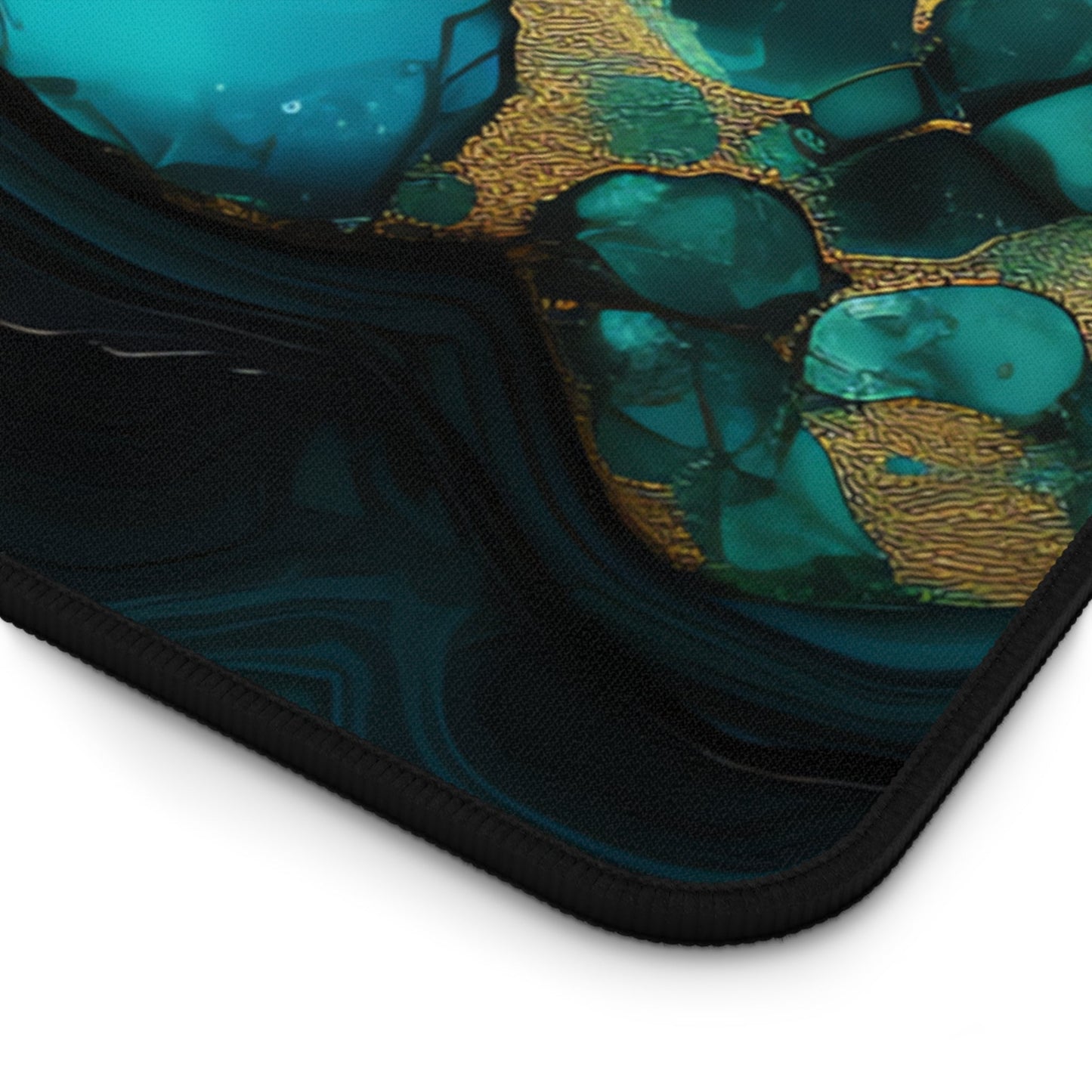 Close-up view of the front of the Emerald Tones, Geometric Patterns xxl mouse pad