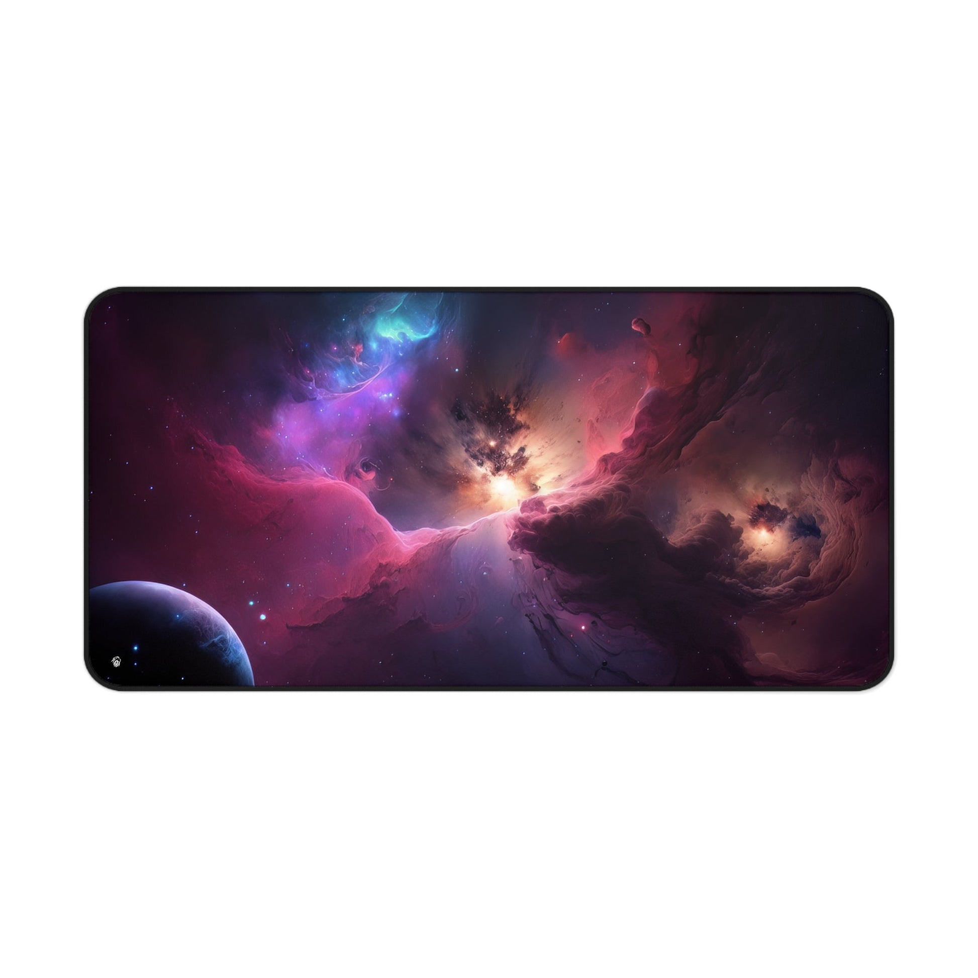 Close-up view of the front of the Vibrant Nebula Imagery xxl mouse pad