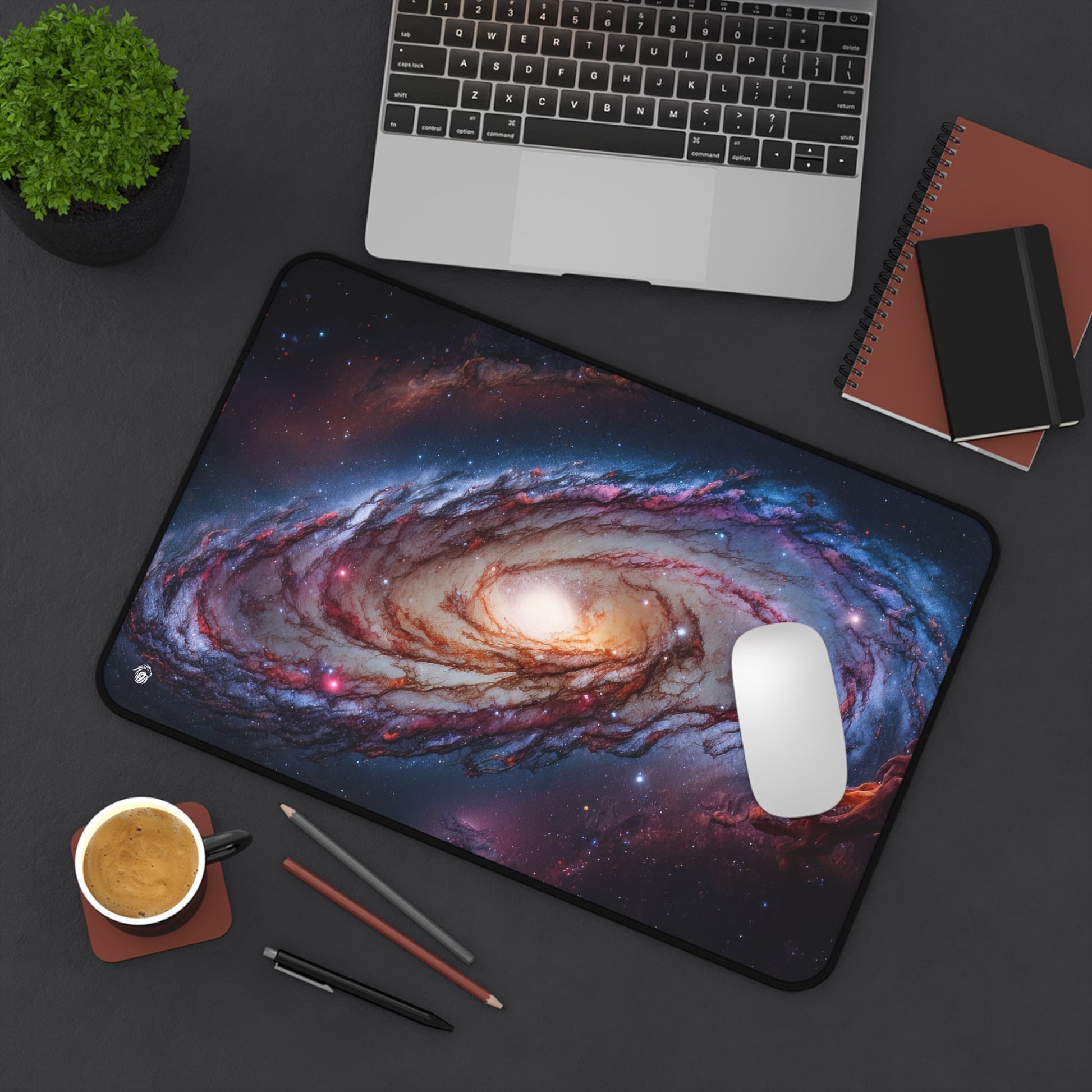 Starry Night Sky Imagery xxl mouse pad of size 12 by 18 inches displayed on a desk