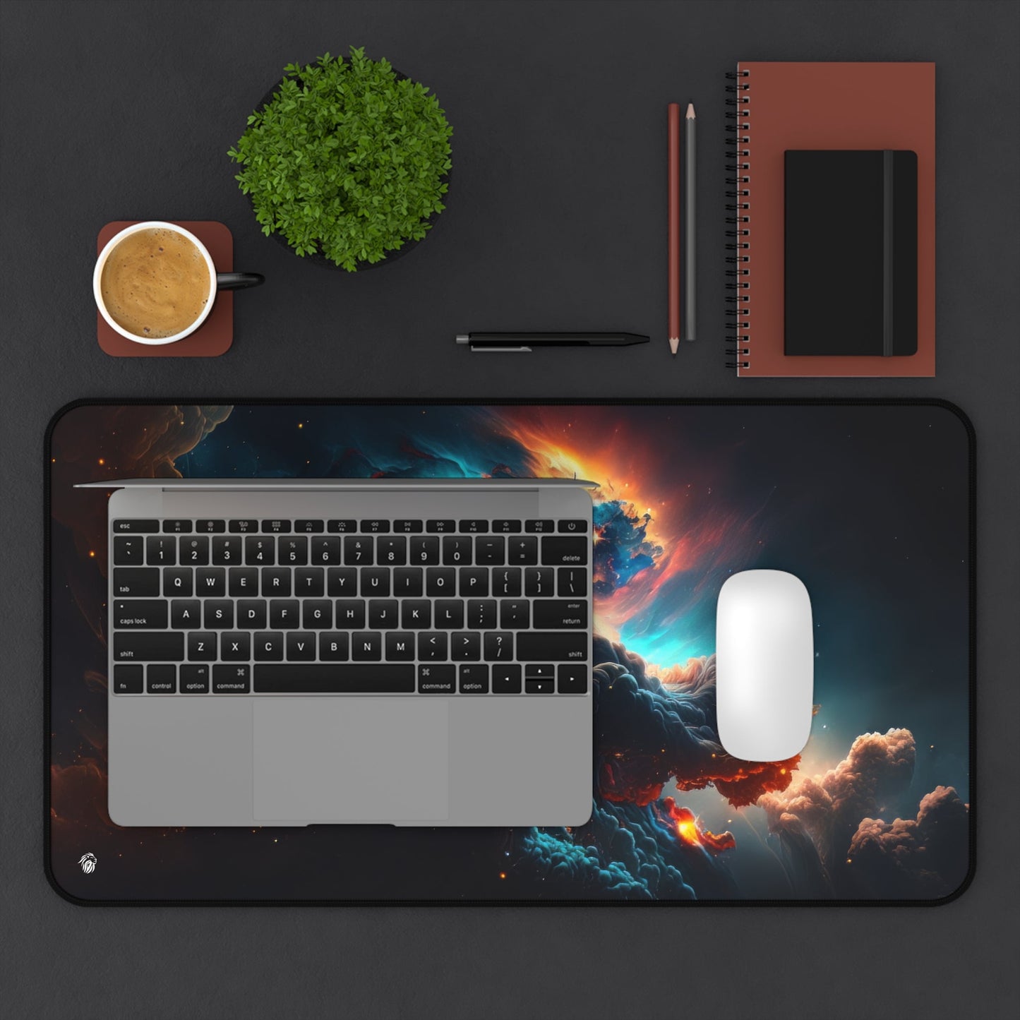 Vibrant Galactic Imagery xxl mouse pad of size 12 by 22 inches displayed on a desk