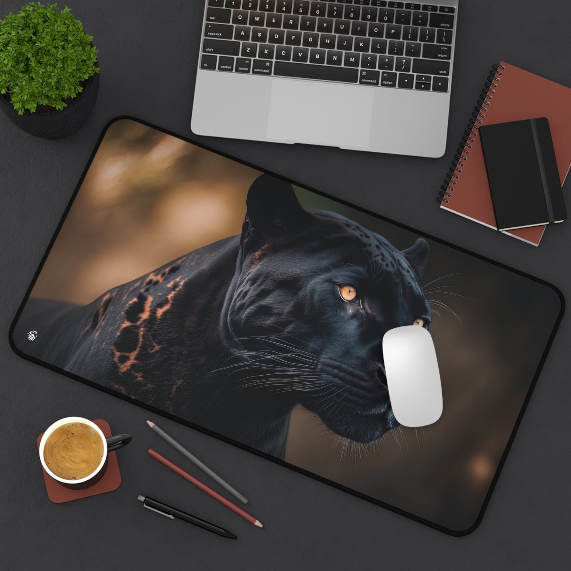 Majestic Black Panther Imagery xxl mouse pad of size 12 by 22 inches displayed on a desk