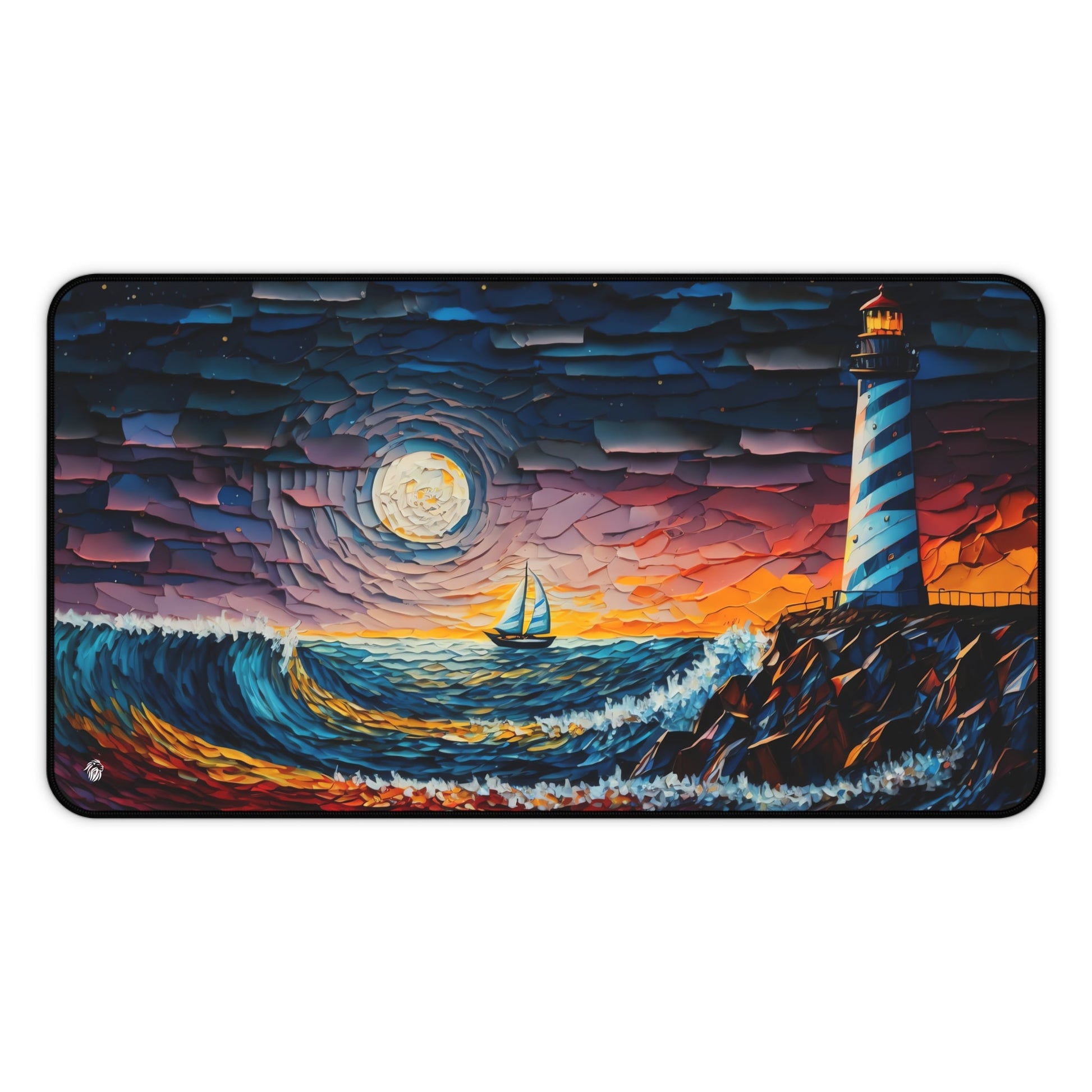 Sunset Lighthouse Illustration xxl mouse pad of size 12 by 22 inches with a white background