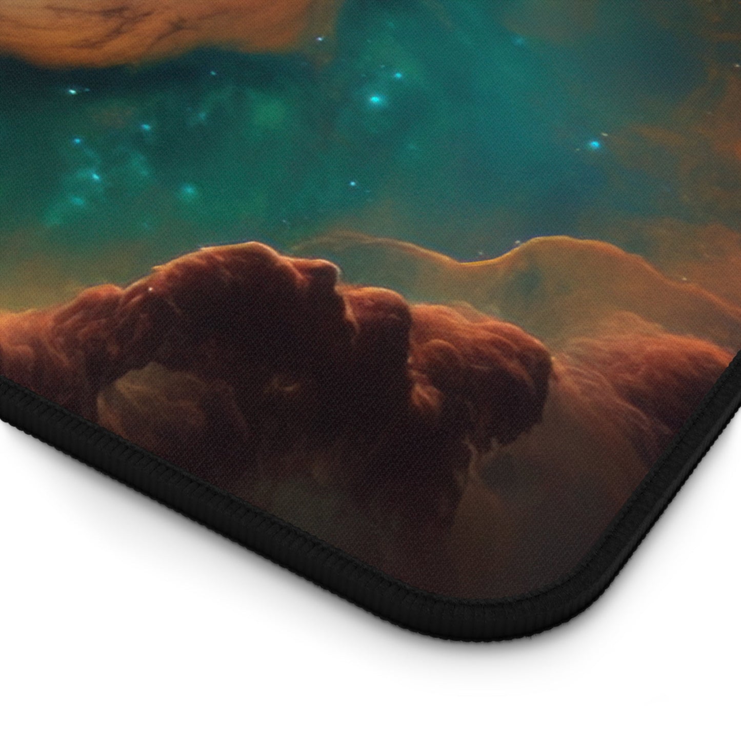 Close-up view of the front of the Vivid Galactic Explosion Imagery xxl mouse pad