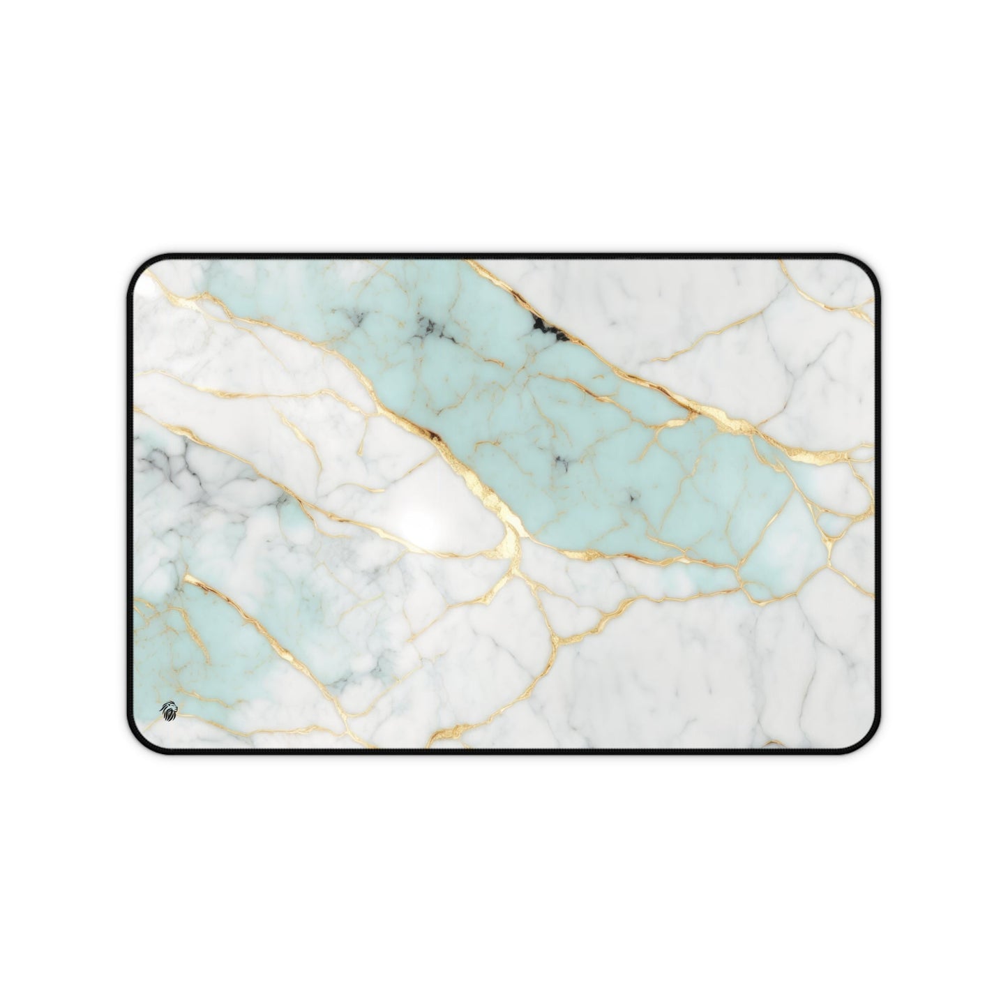 Aquamarine Marble with Gold Accents xxl mouse pad of size 12 by 18 inches with a white background