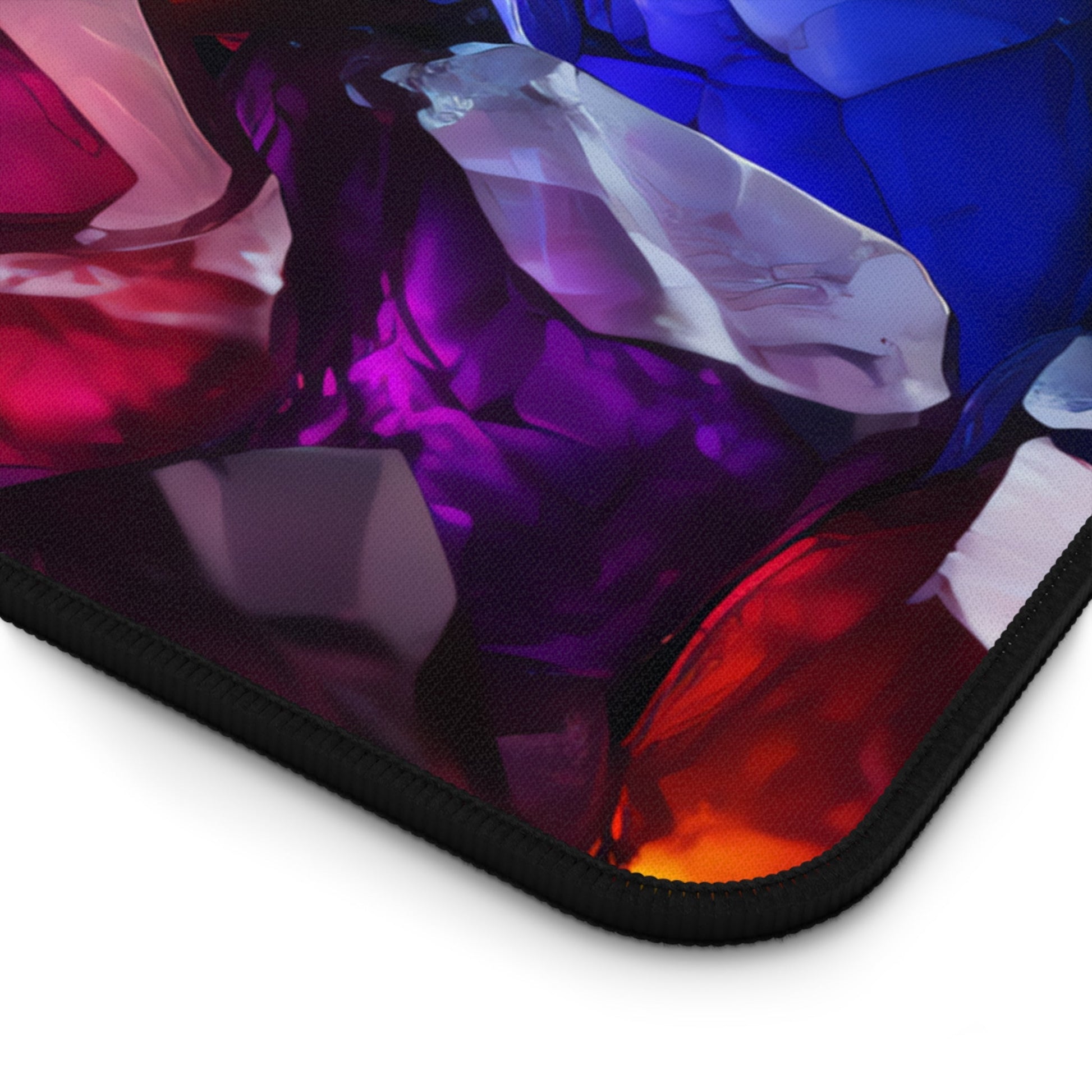 Close-up view of the front of the Vibrant Crystal Geode Pattern xxl mouse pad