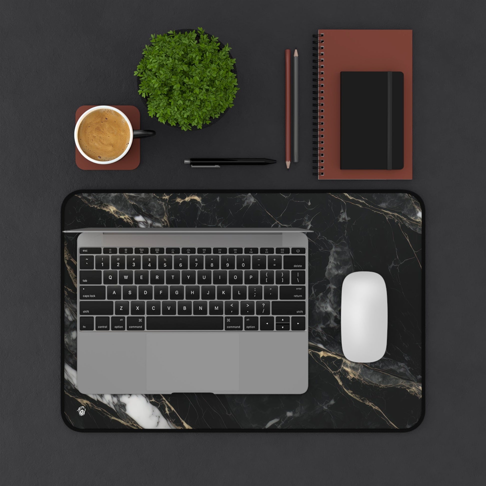 Sophisticated Black Marble Aesthetic xxl mouse pad of size 12 by 18 inches displayed on a desk