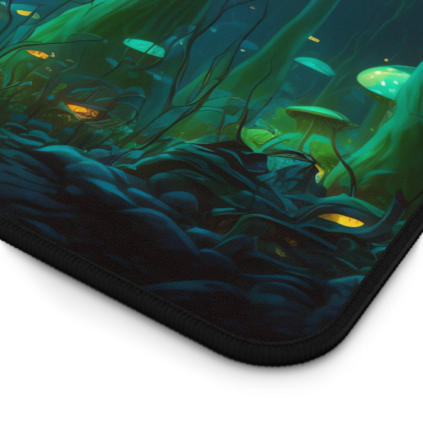 Enchanting Fungal Forest Imagery xxl mouse pad of size 15 by 31 inches with a white background