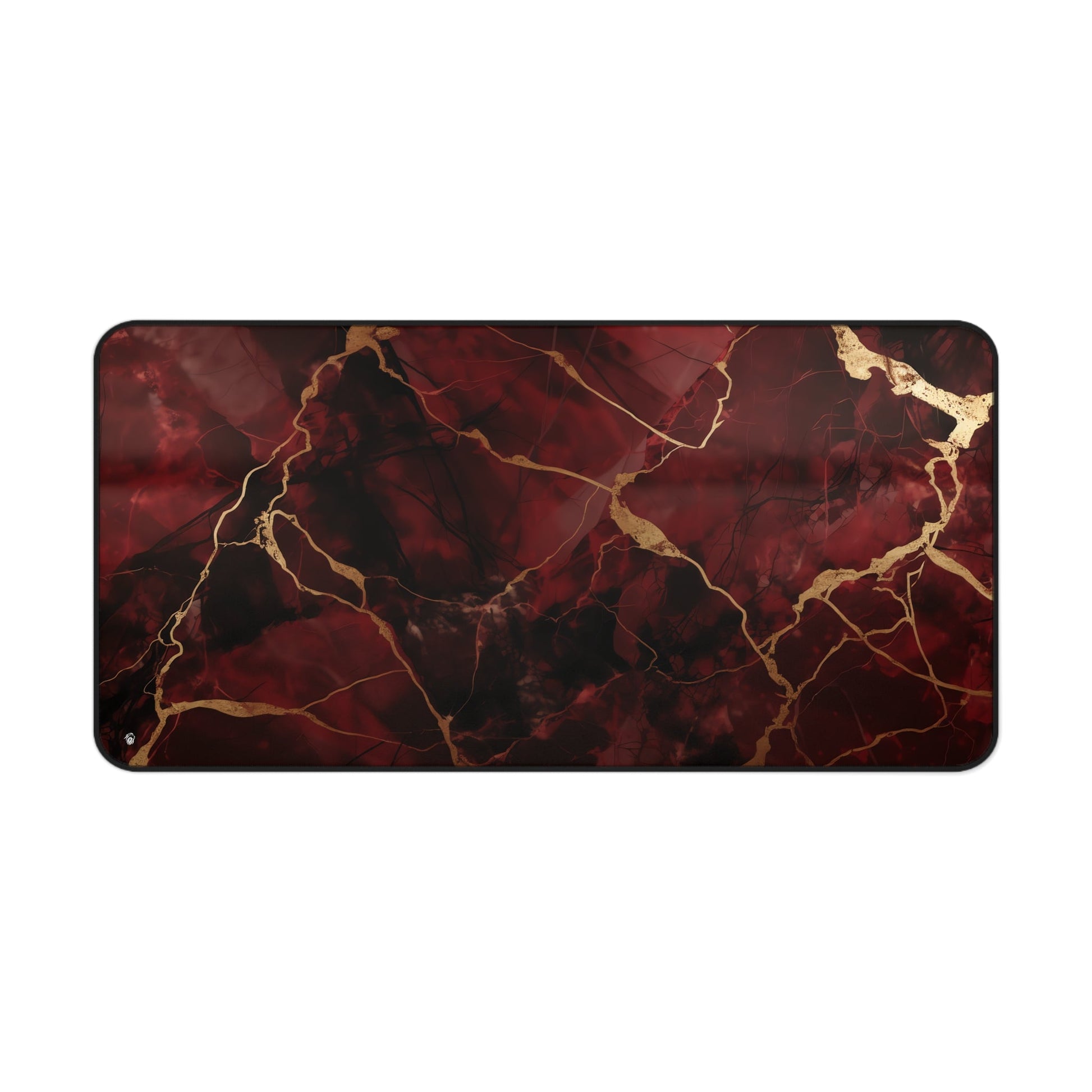 Close-up view of the front of the Rich Red, Marbled, Gold Detailing xxl mouse pad